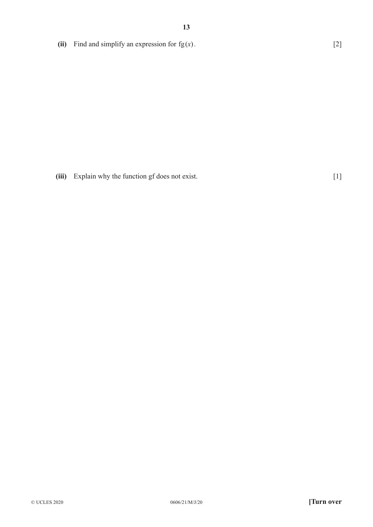 Cambridge IGCSE Mathematics - Additional 0606 2020 May/June Paper 2 · Variant 1 question paper, page 13 of 16