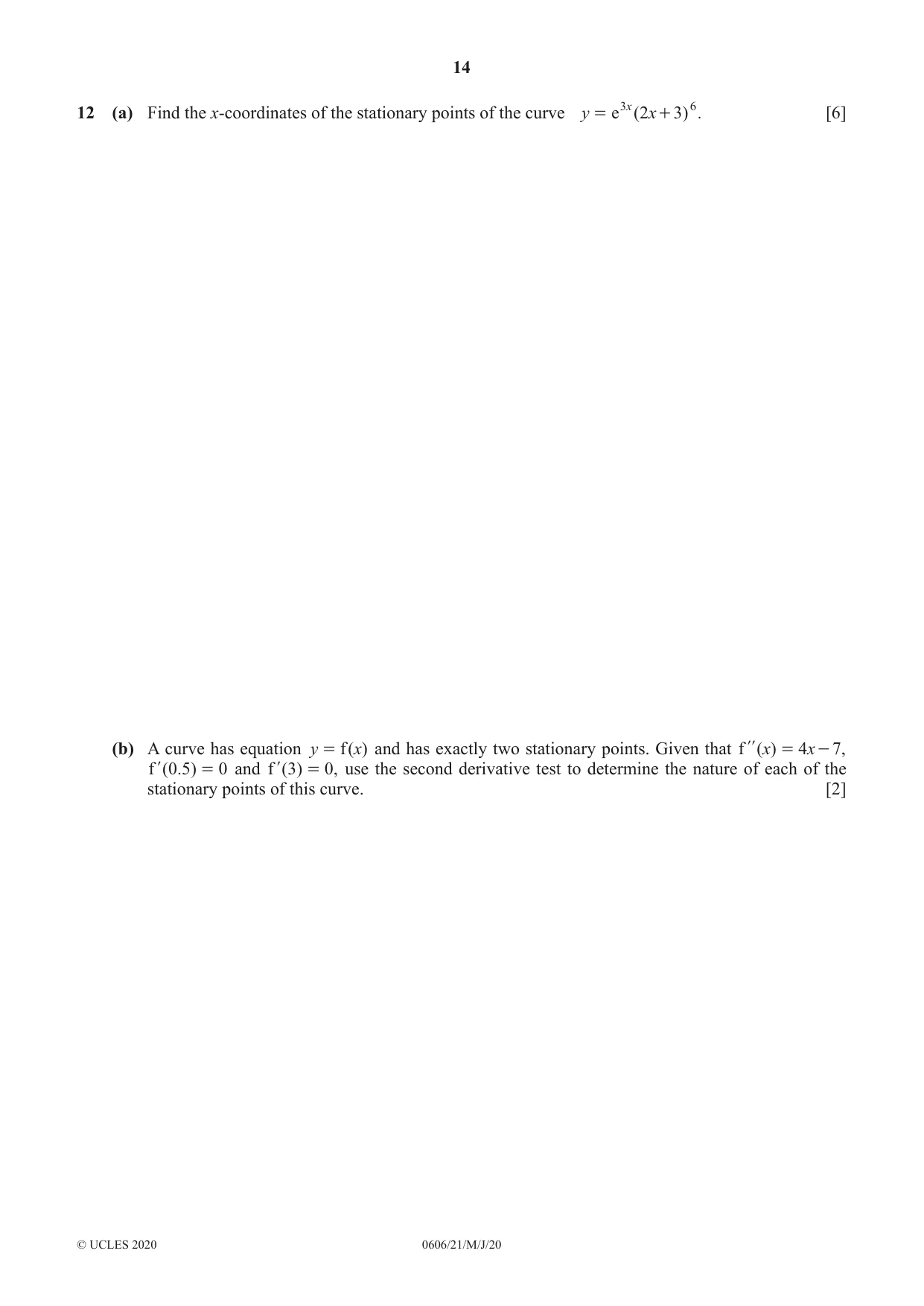 Cambridge IGCSE Mathematics - Additional 0606 2020 May/June Paper 2 · Variant 1 question paper, page 14 of 16