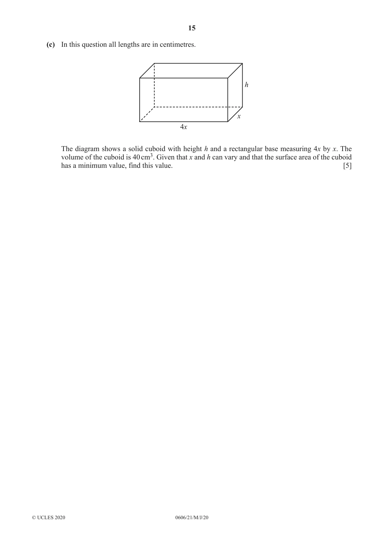 Cambridge IGCSE Mathematics - Additional 0606 2020 May/June Paper 2 · Variant 1 question paper, page 15 of 16