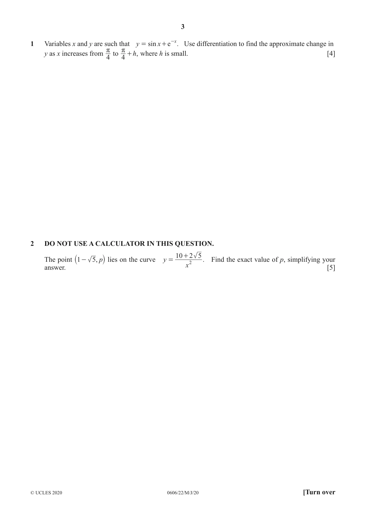 Cambridge IGCSE Mathematics - Additional 0606 2020 May/June Paper 2 · Variant 2 question paper, page 3 of 12