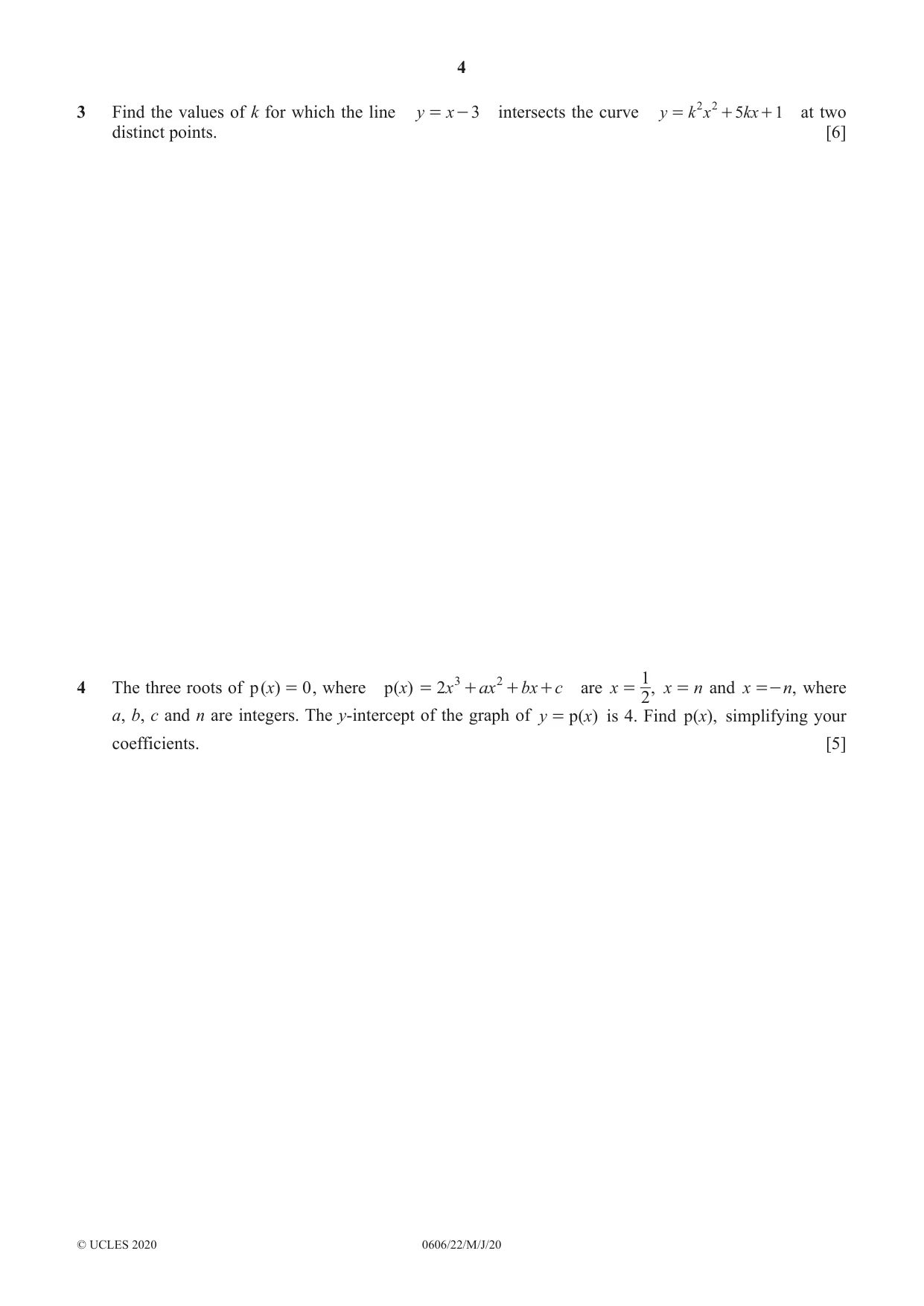 Cambridge IGCSE Mathematics - Additional 0606 2020 May/June Paper 2 · Variant 2 question paper, page 4 of 12