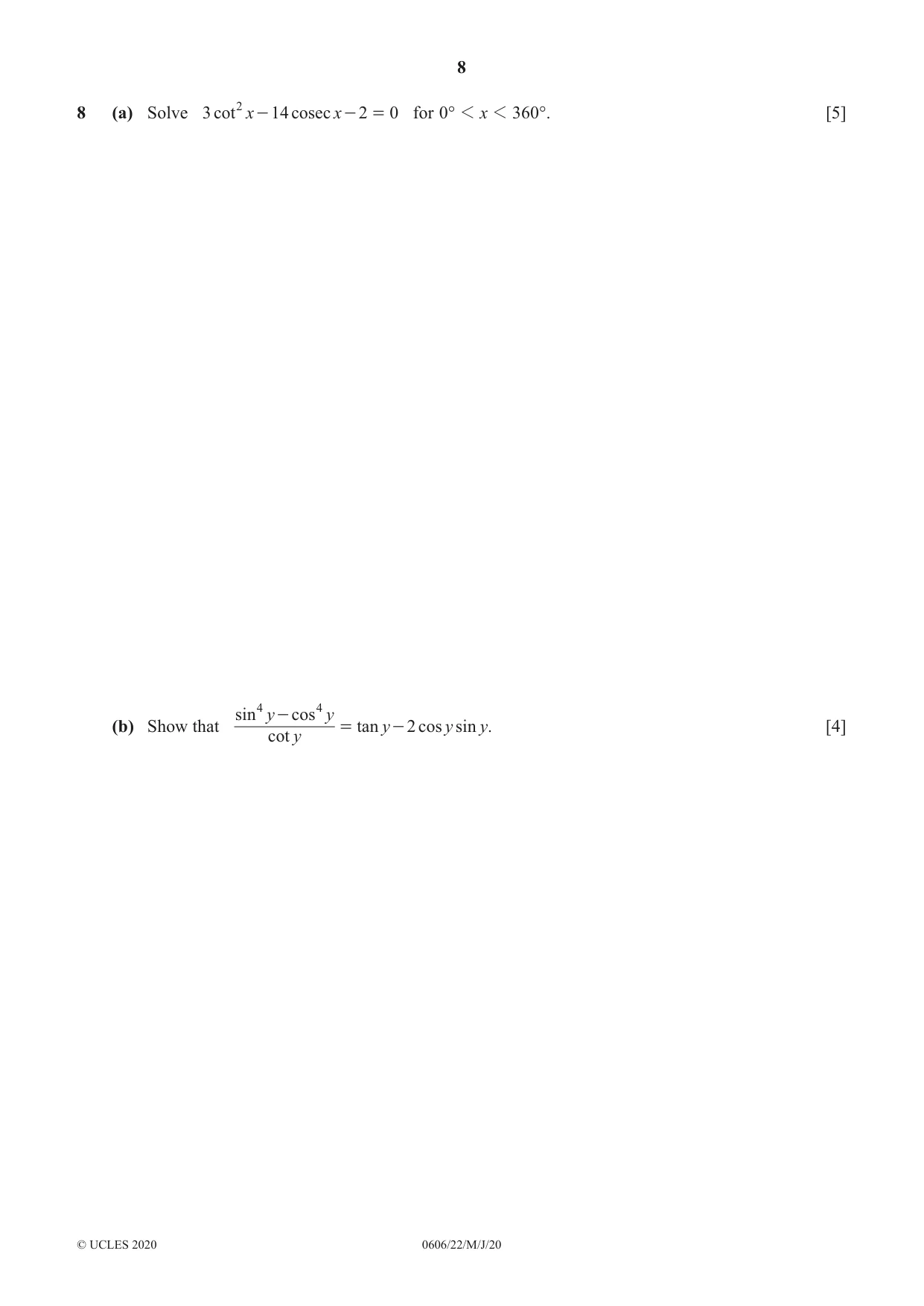 Cambridge IGCSE Mathematics - Additional 0606 2020 May/June Paper 2 · Variant 2 question paper, page 8 of 12