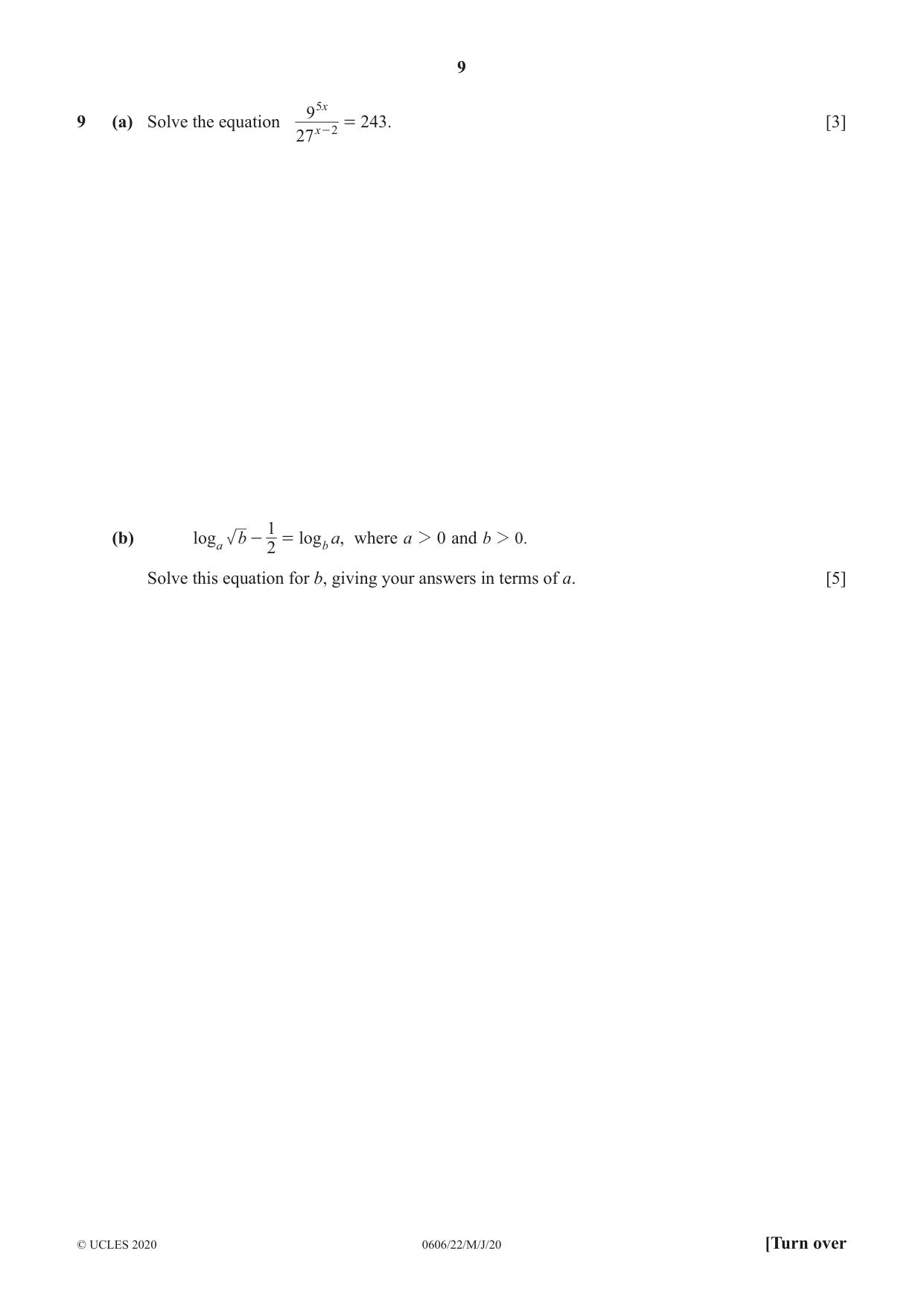 Cambridge IGCSE Mathematics - Additional 0606 2020 May/June Paper 2 · Variant 2 question paper, page 9 of 12