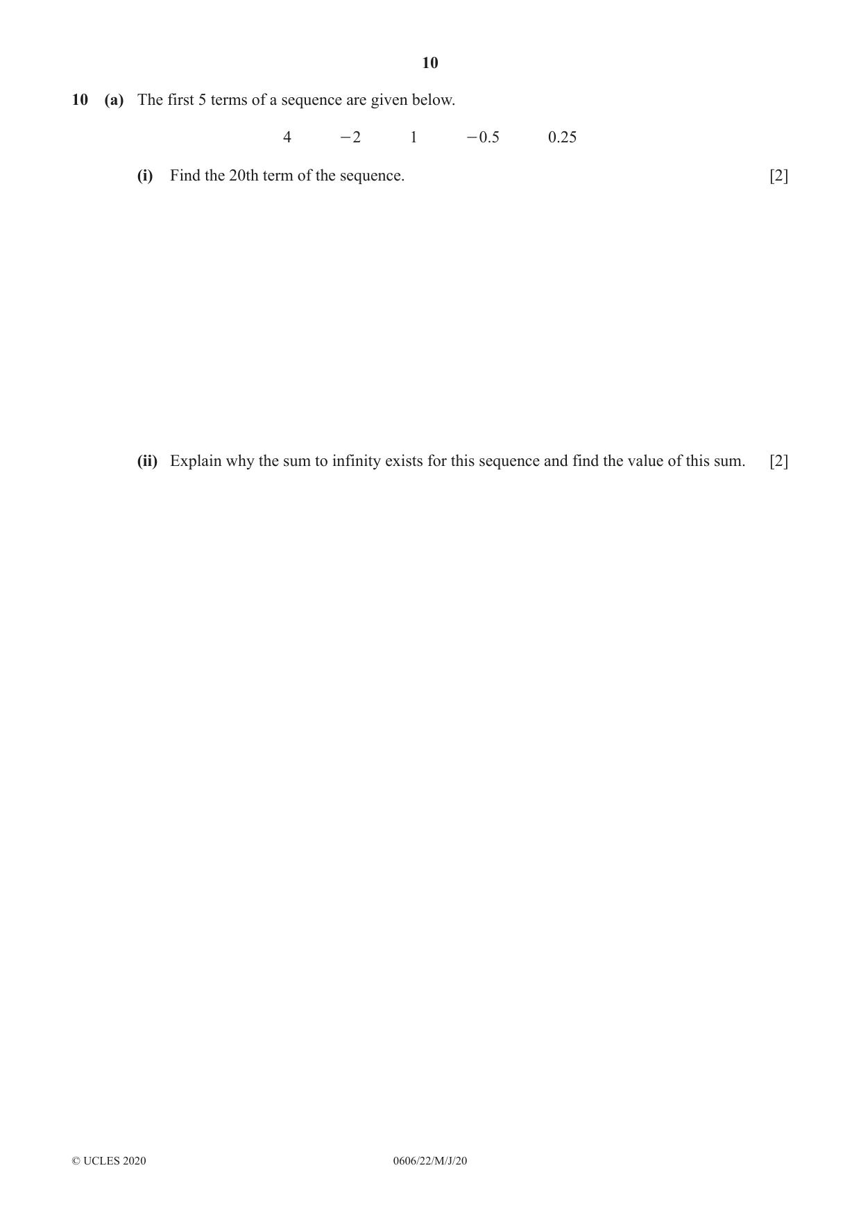 Cambridge IGCSE Mathematics - Additional 0606 2020 May/June Paper 2 · Variant 2 question paper, page 10 of 12