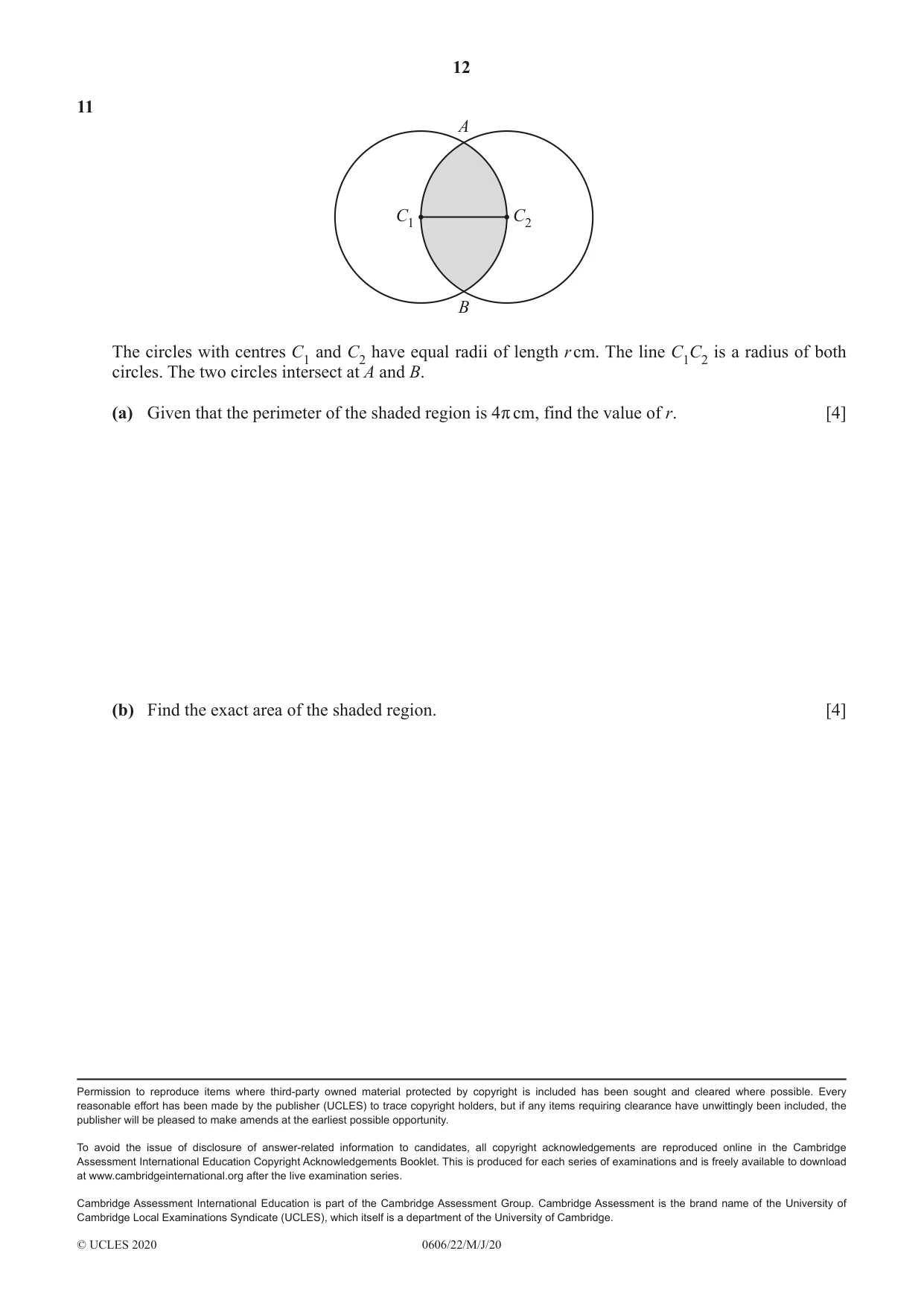 Cambridge IGCSE Mathematics - Additional 0606 2020 May/June Paper 2 · Variant 2 question paper, page 12 of 12