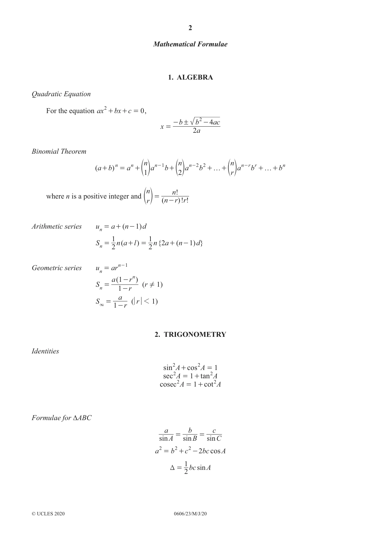 Cambridge IGCSE Mathematics - Additional 0606 2020 May/June Paper 2 · Variant 3 question paper, page 2 of 16