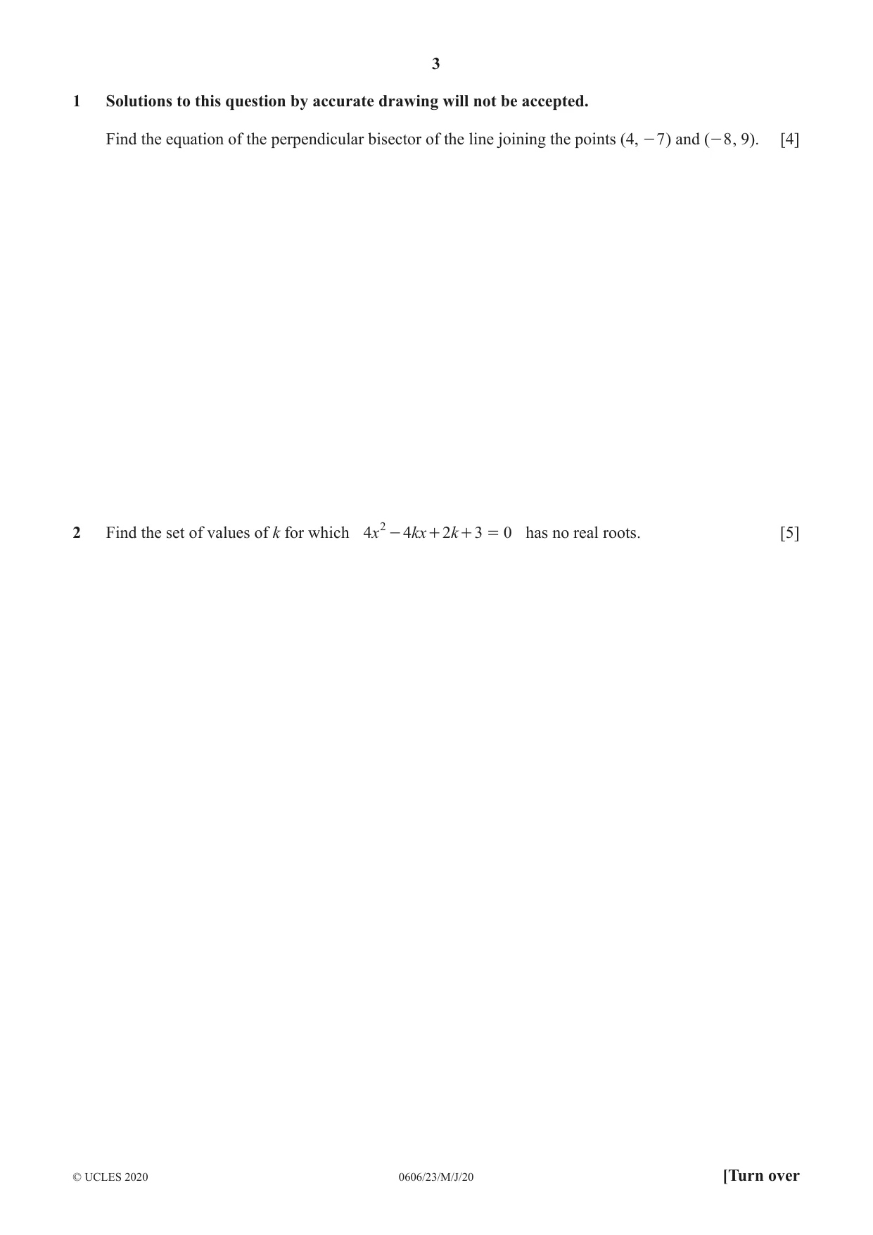 Cambridge IGCSE Mathematics - Additional 0606 2020 May/June Paper 2 · Variant 3 question paper, page 3 of 16