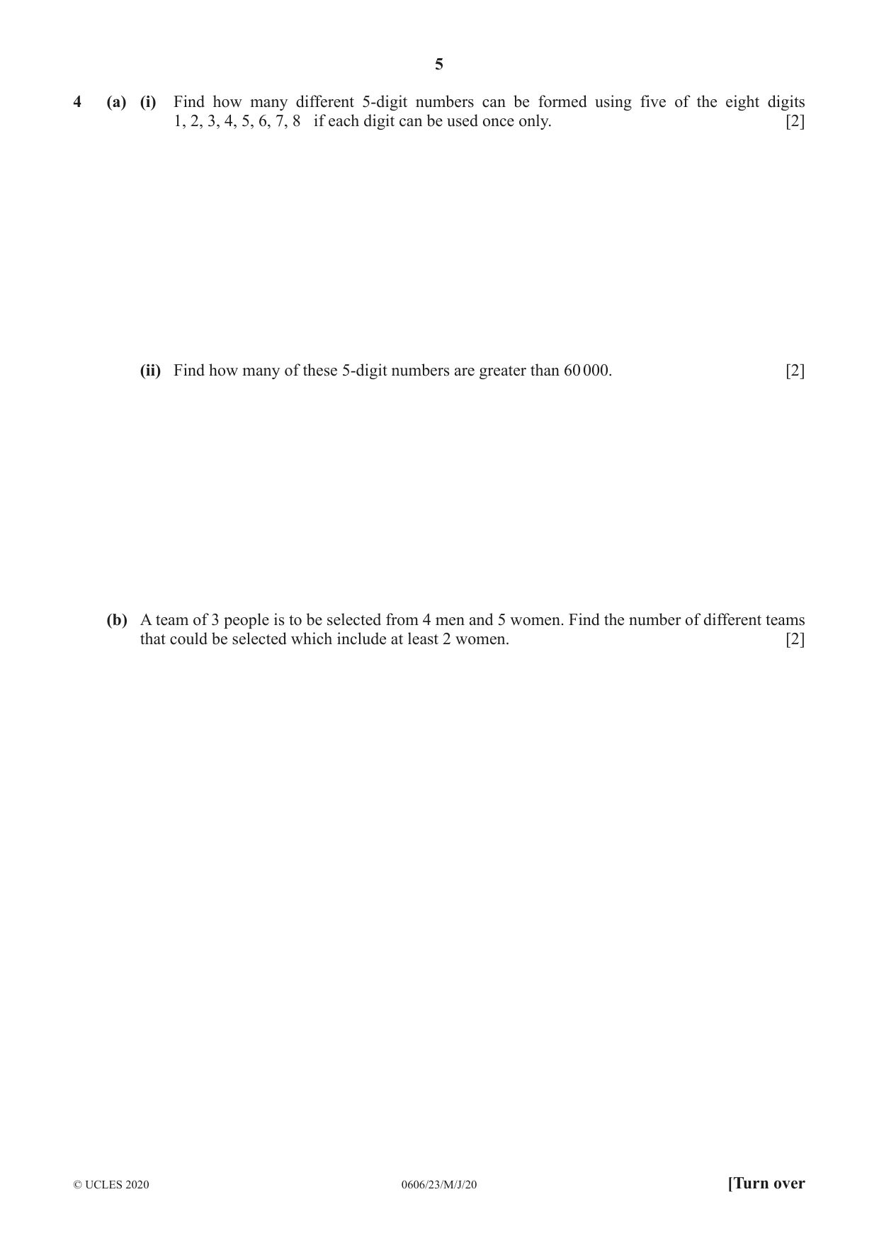 Cambridge IGCSE Mathematics - Additional 0606 2020 May/June Paper 2 · Variant 3 question paper, page 5 of 16