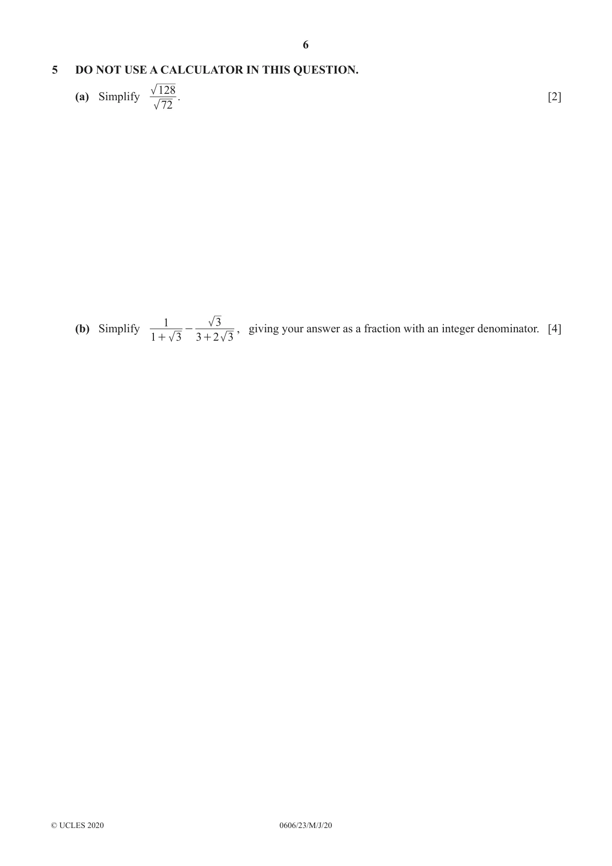 Cambridge IGCSE Mathematics - Additional 0606 2020 May/June Paper 2 · Variant 3 question paper, page 6 of 16