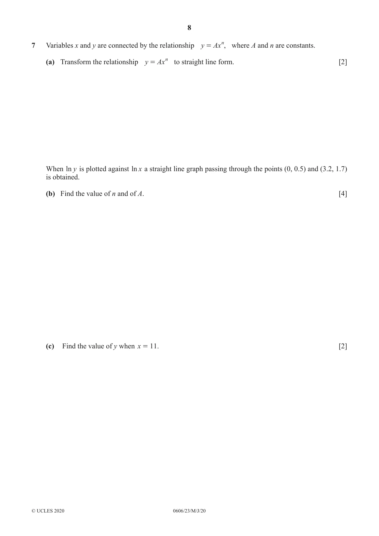Cambridge IGCSE Mathematics - Additional 0606 2020 May/June Paper 2 · Variant 3 question paper, page 8 of 16