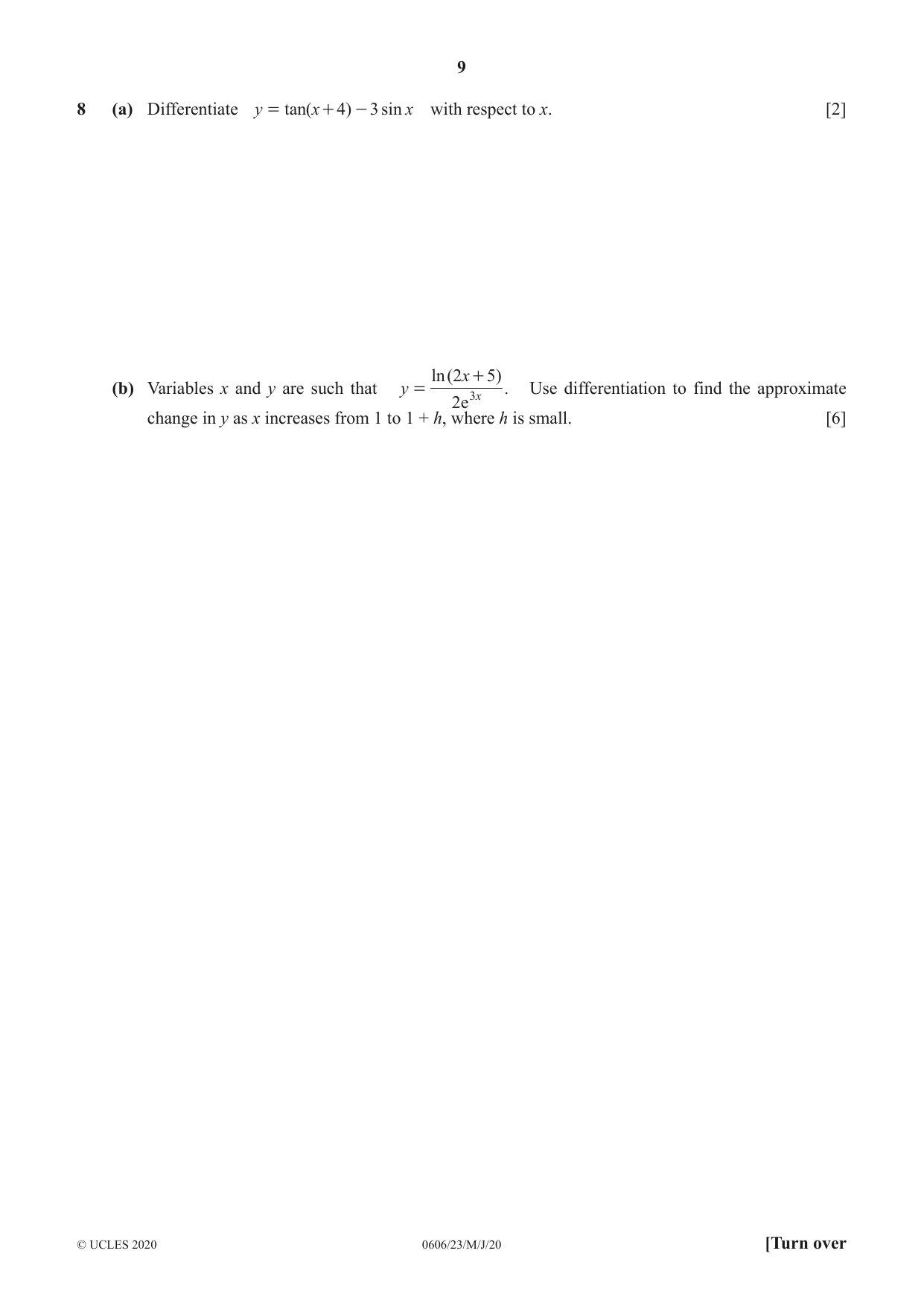 Cambridge IGCSE Mathematics - Additional 0606 2020 May/June Paper 2 · Variant 3 question paper, page 9 of 16