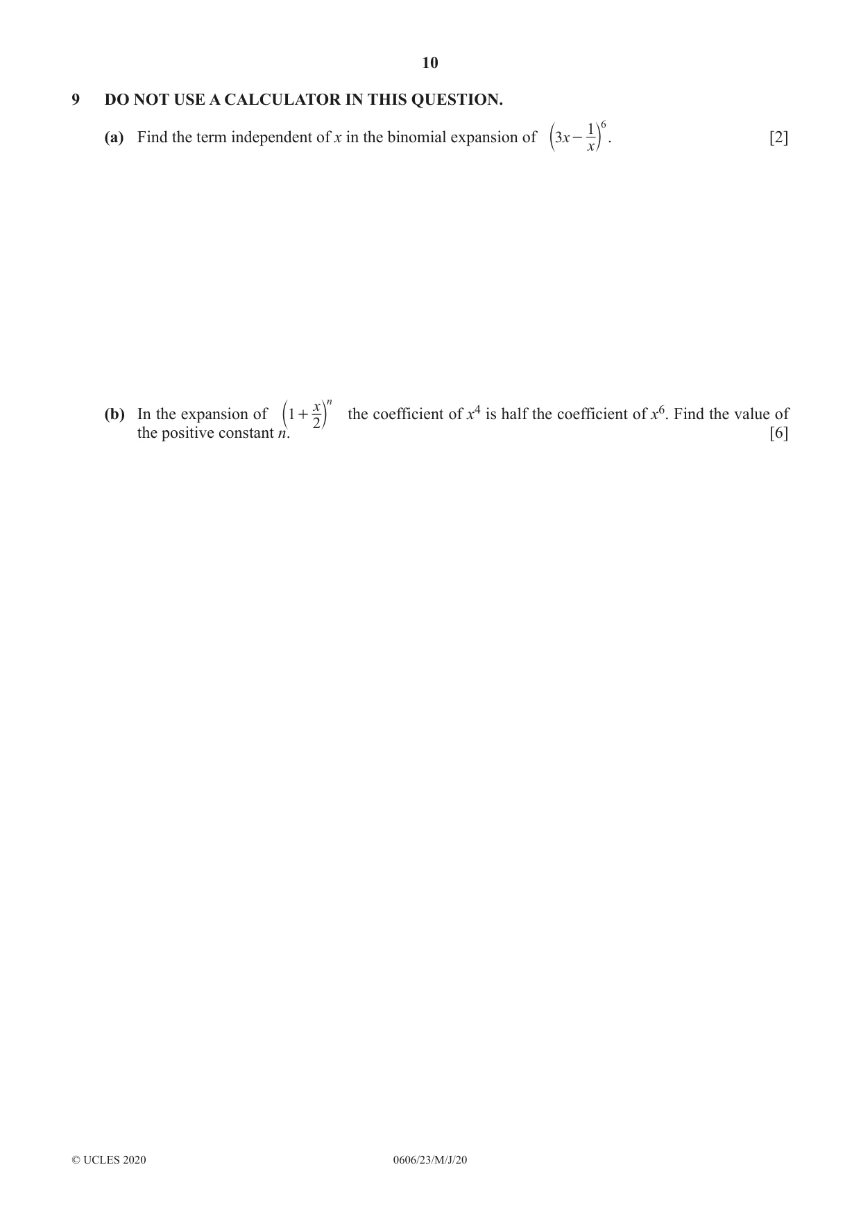 Cambridge IGCSE Mathematics - Additional 0606 2020 May/June Paper 2 · Variant 3 question paper, page 10 of 16