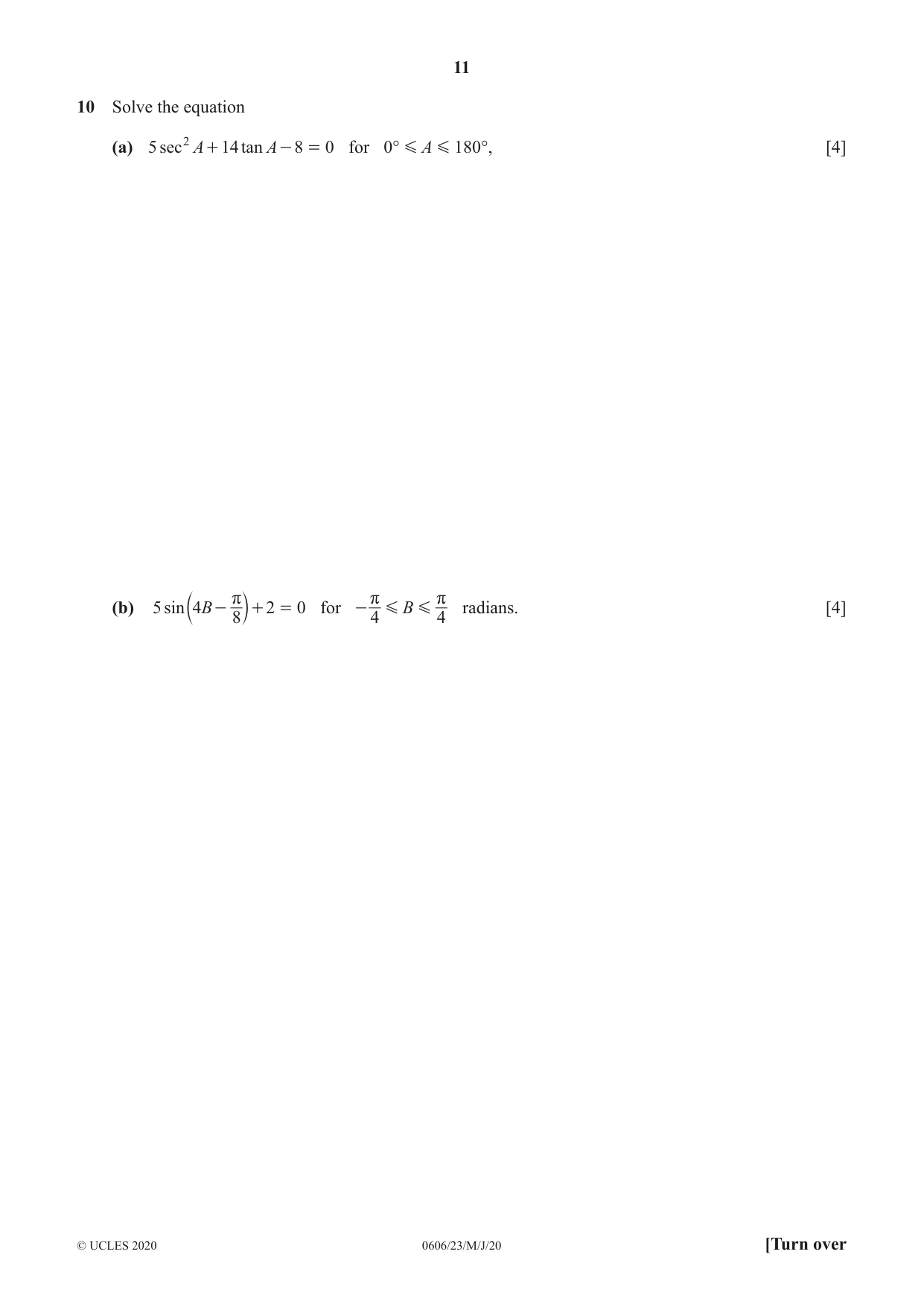 Cambridge IGCSE Mathematics - Additional 0606 2020 May/June Paper 2 · Variant 3 question paper, page 11 of 16