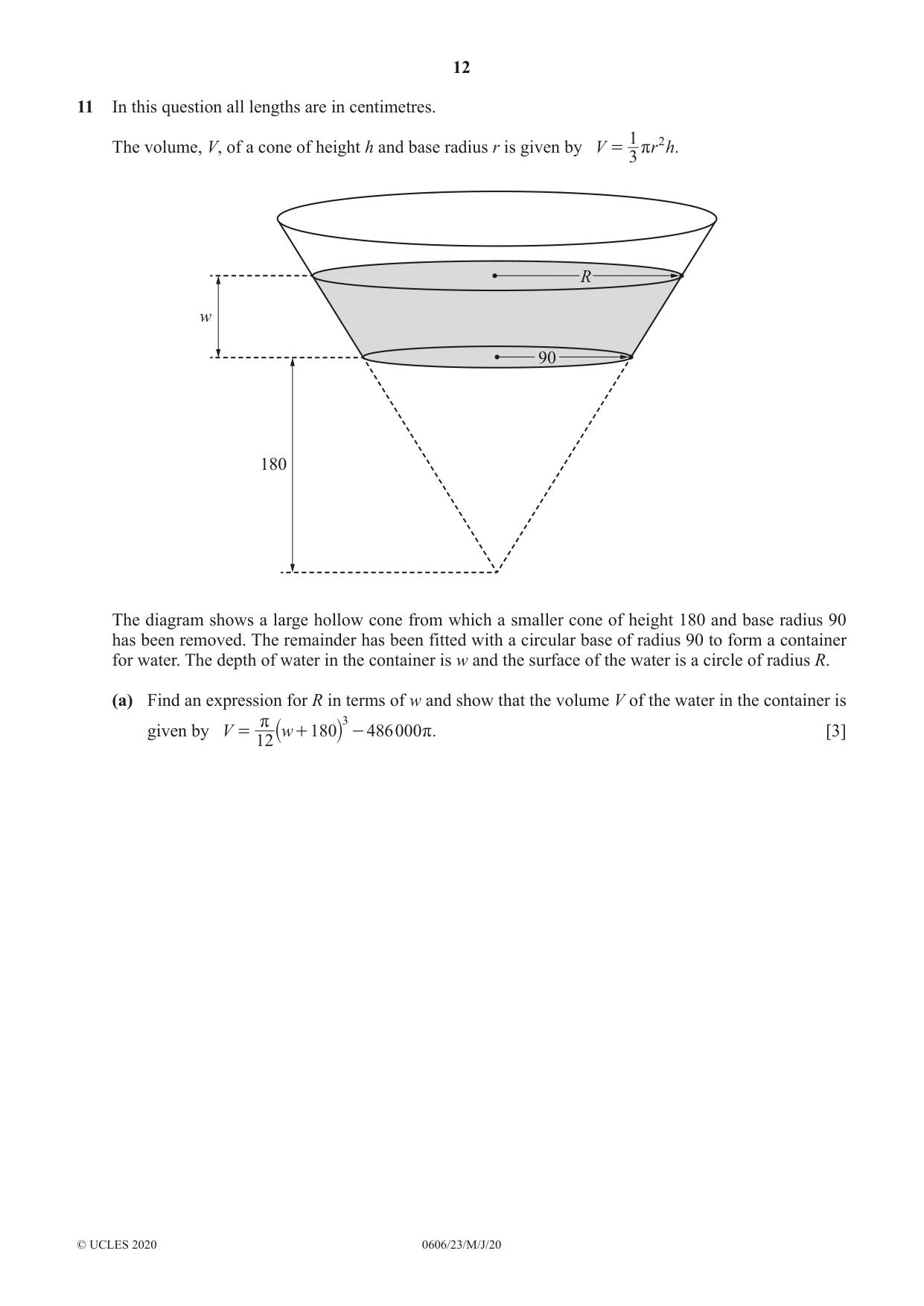 Cambridge IGCSE Mathematics - Additional 0606 2020 May/June Paper 2 · Variant 3 question paper, page 12 of 16