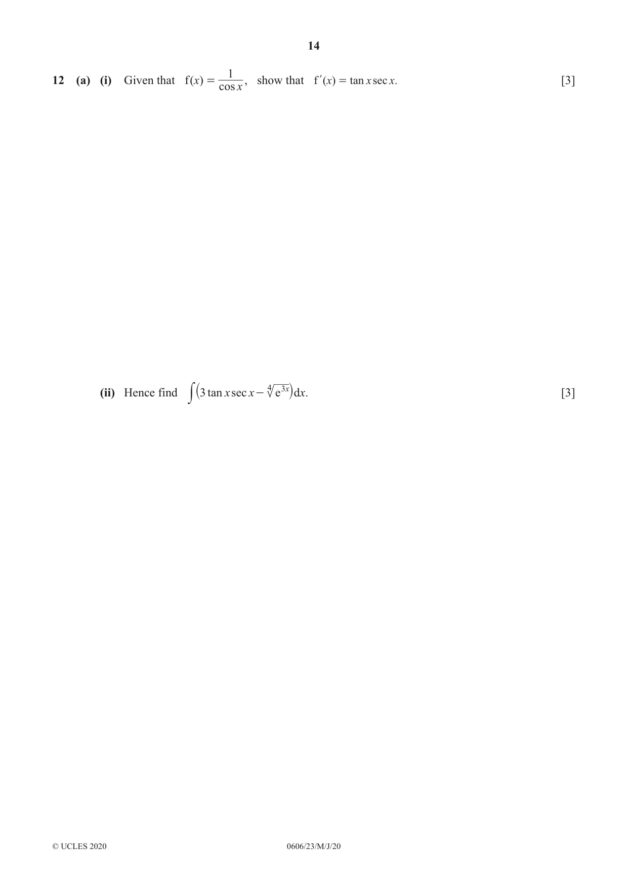 Cambridge IGCSE Mathematics - Additional 0606 2020 May/June Paper 2 · Variant 3 question paper, page 14 of 16