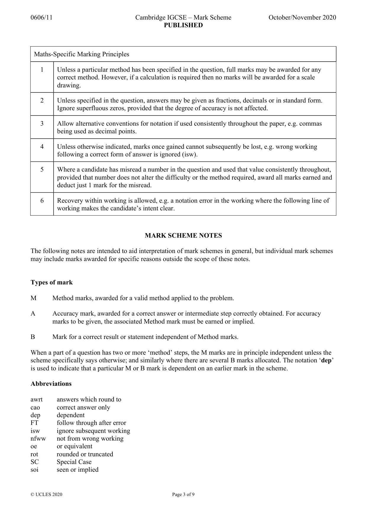 Mark scheme, page 3 of 9
