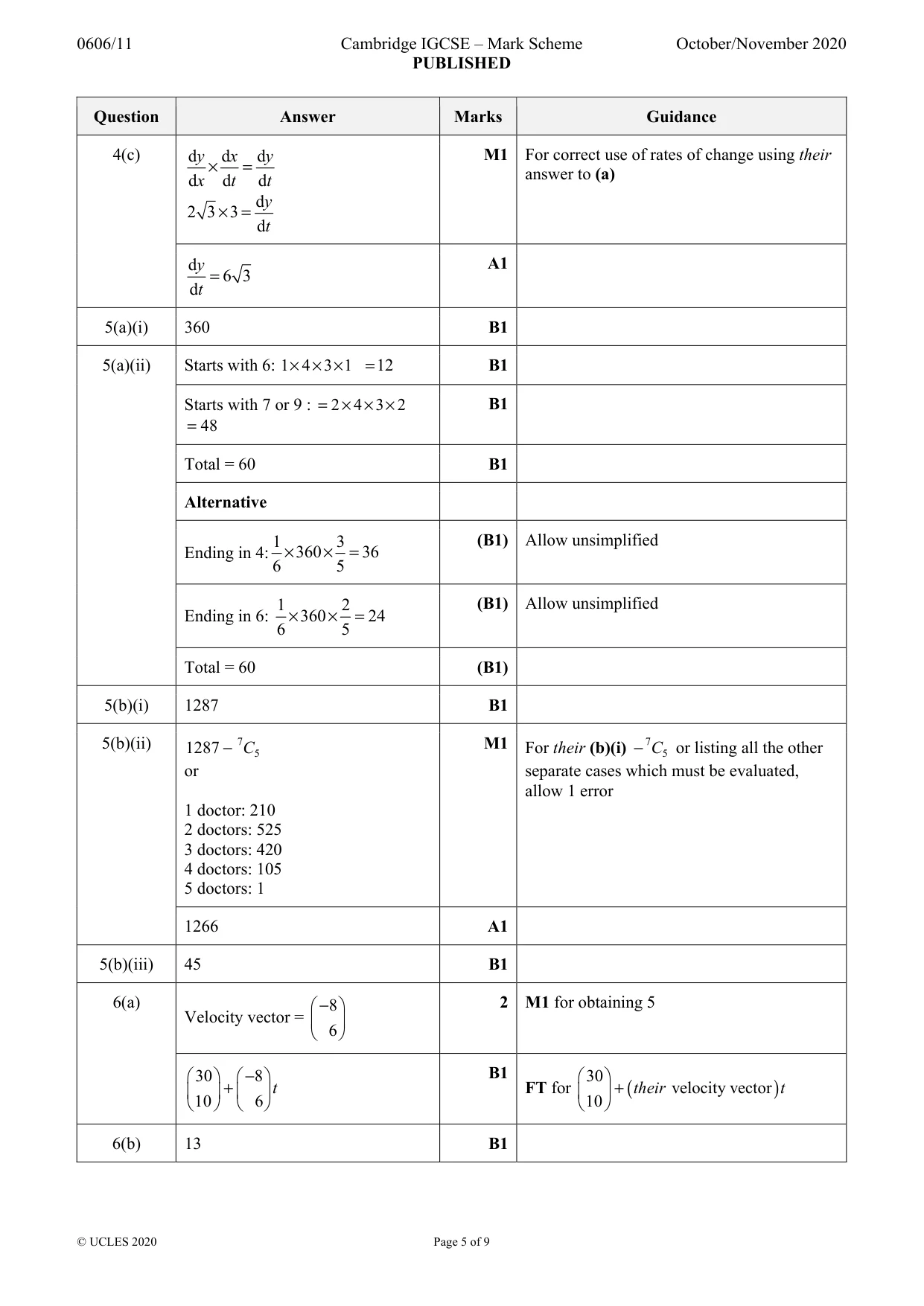 Mark scheme, page 5 of 9