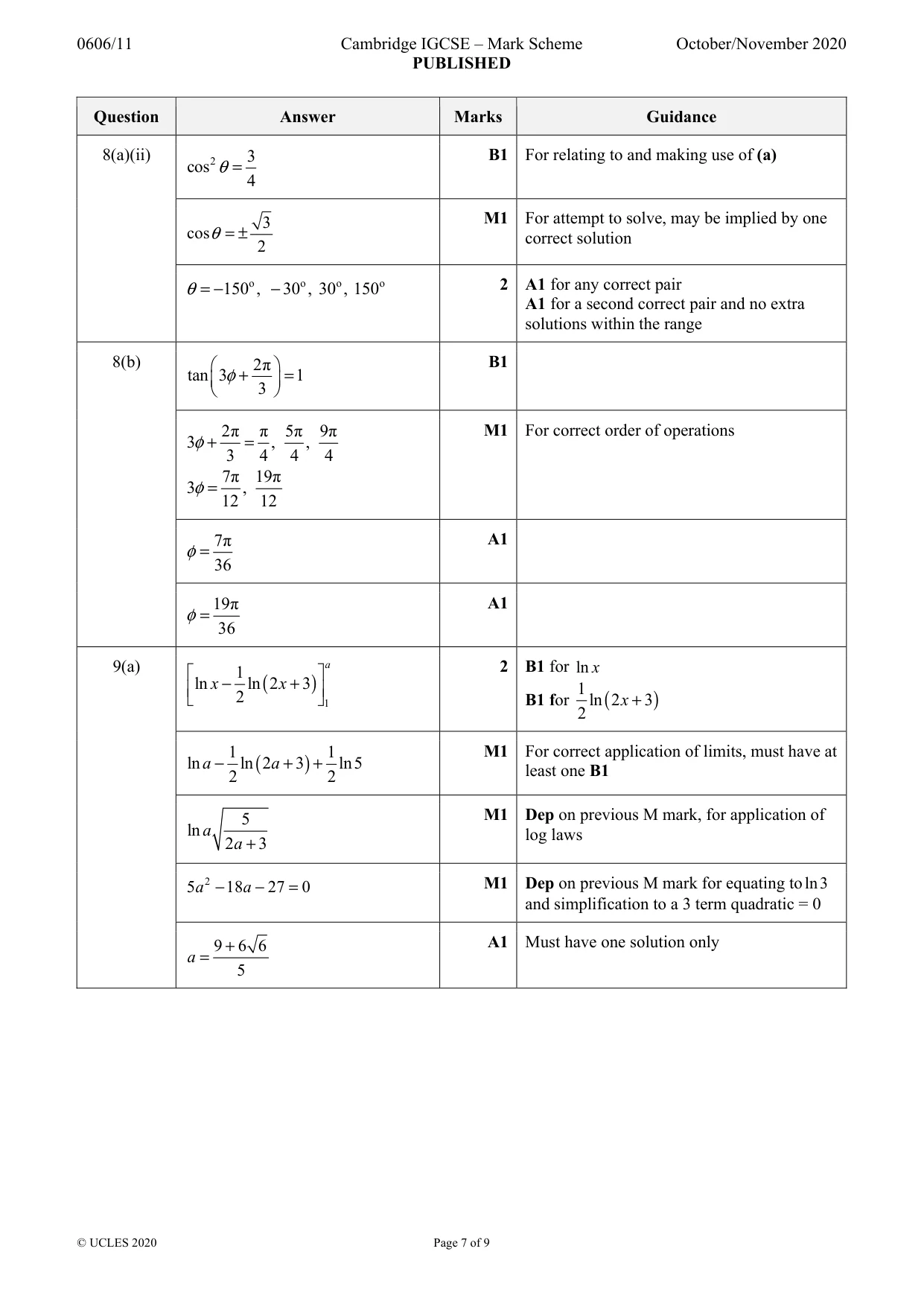 Mark scheme, page 7 of 9