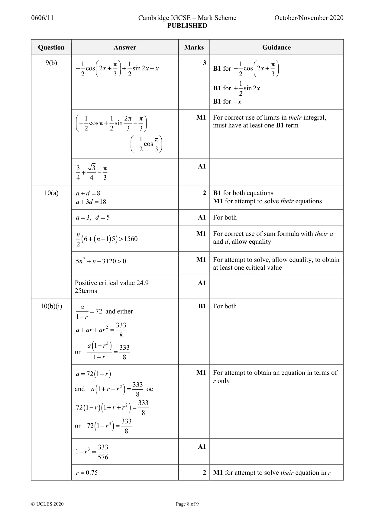 Mark scheme, page 8 of 9