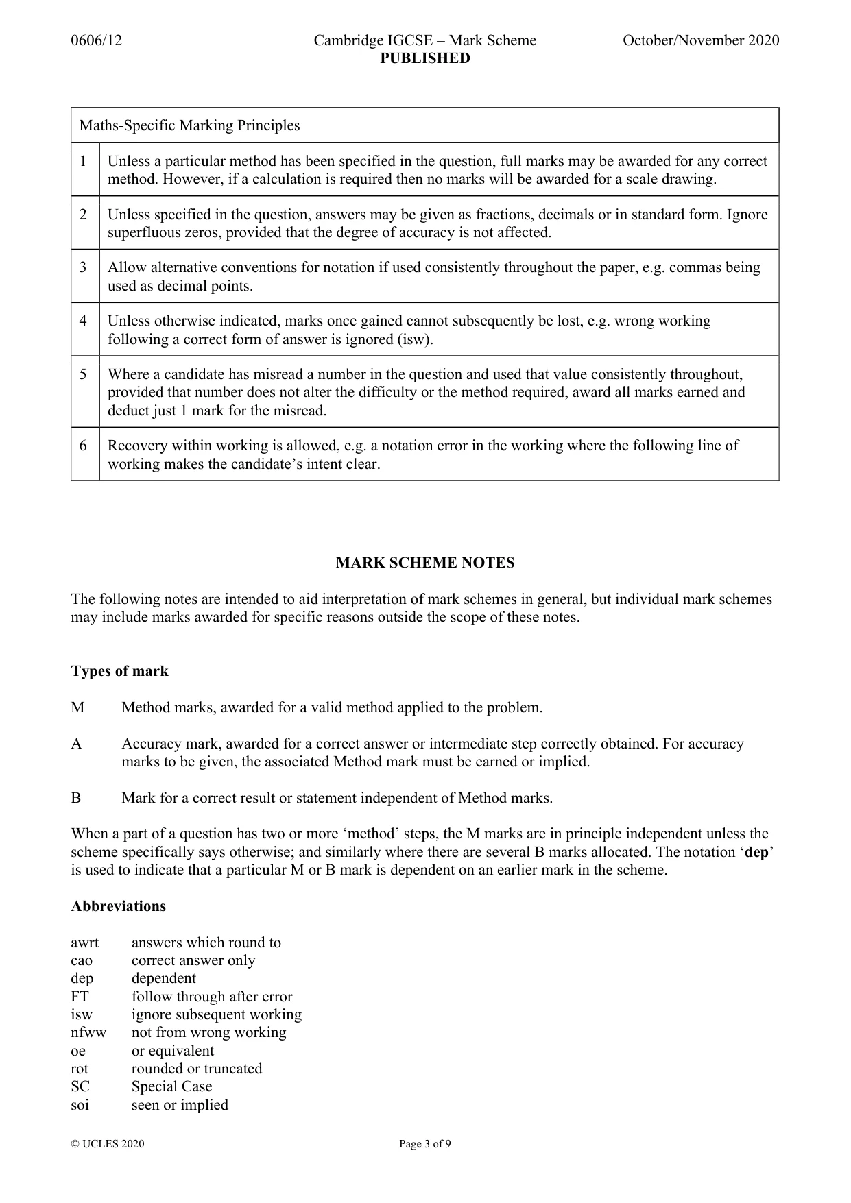 Mark scheme, page 3 of 9