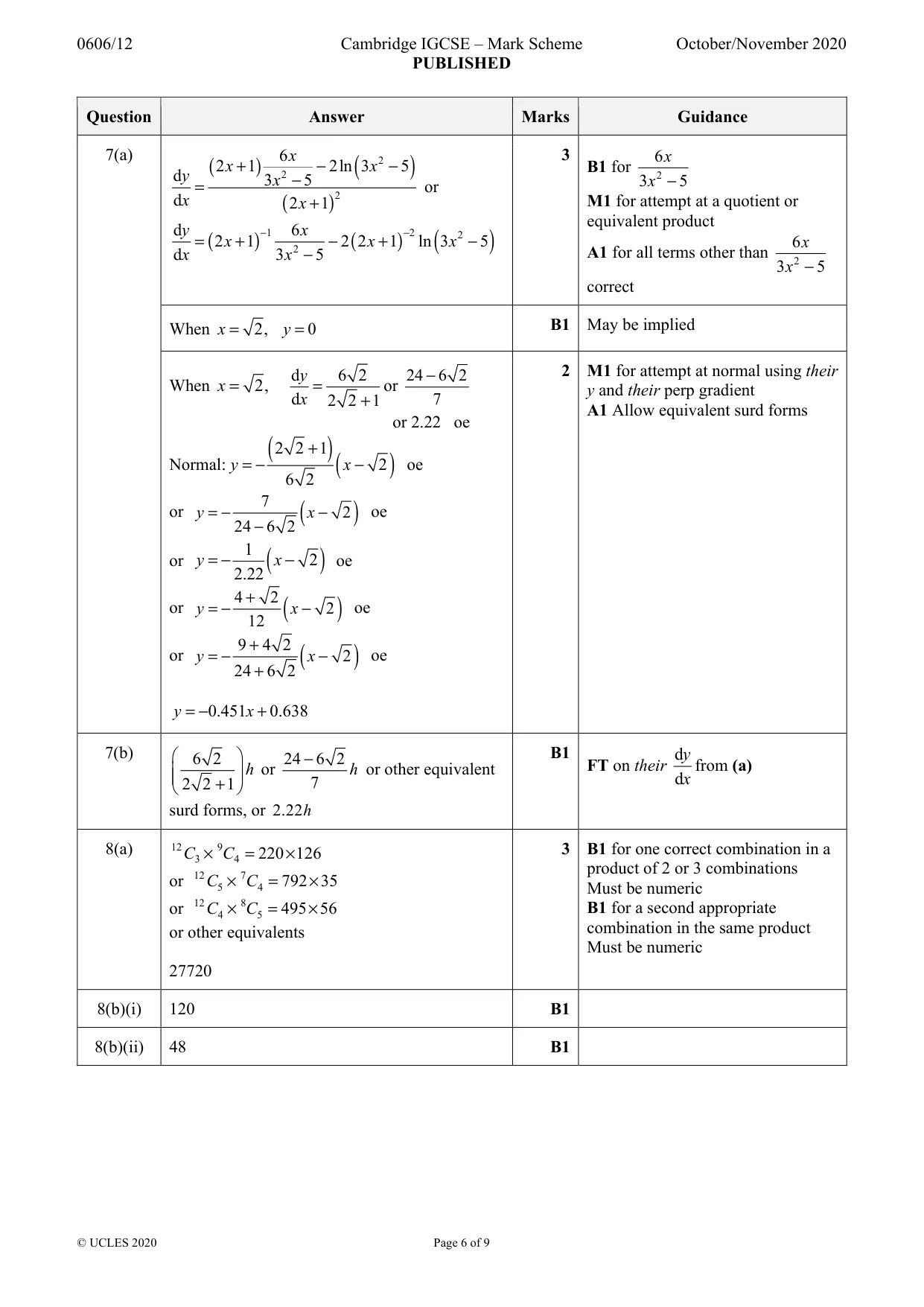 Mark scheme, page 6 of 9