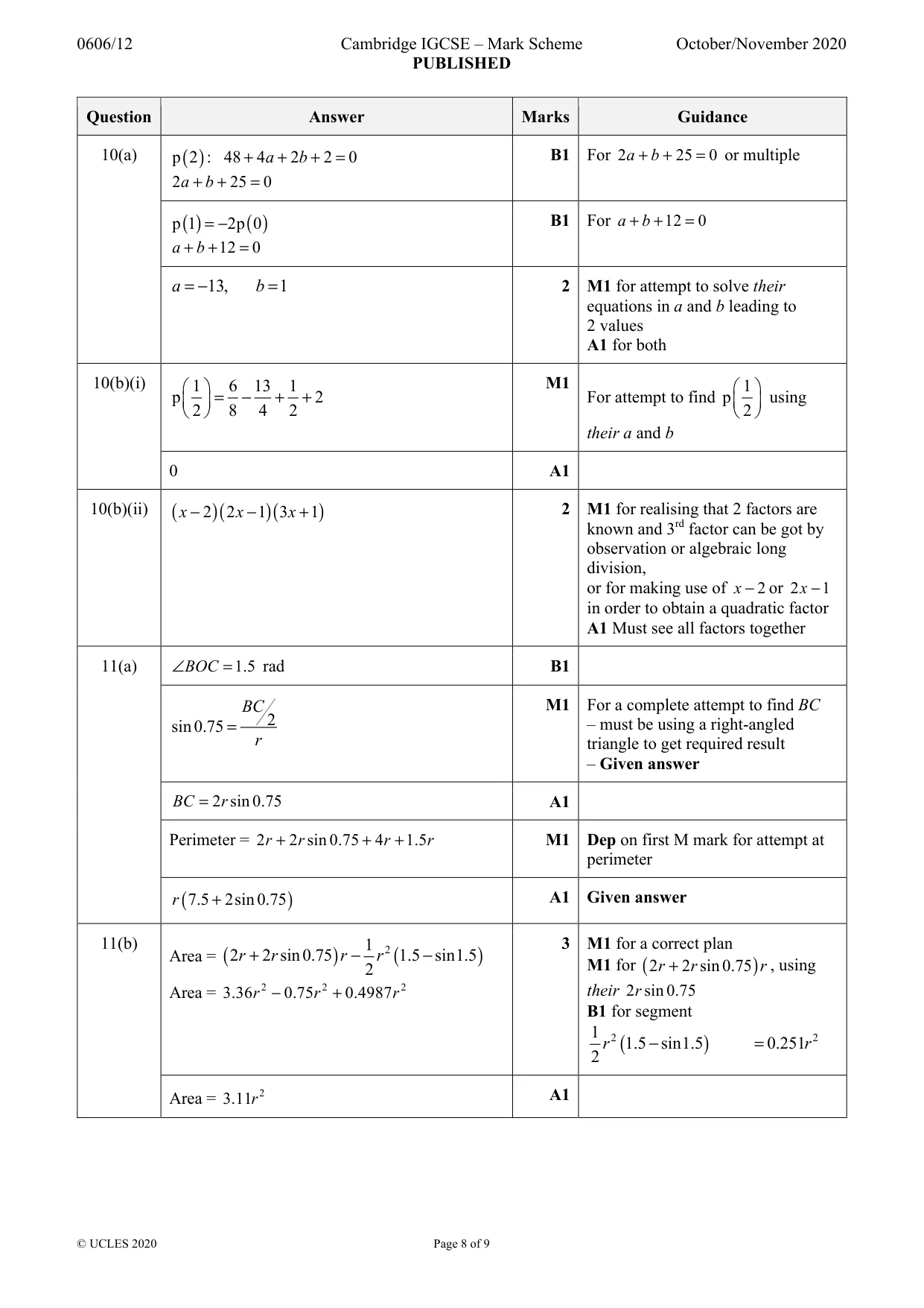 Mark scheme, page 8 of 9