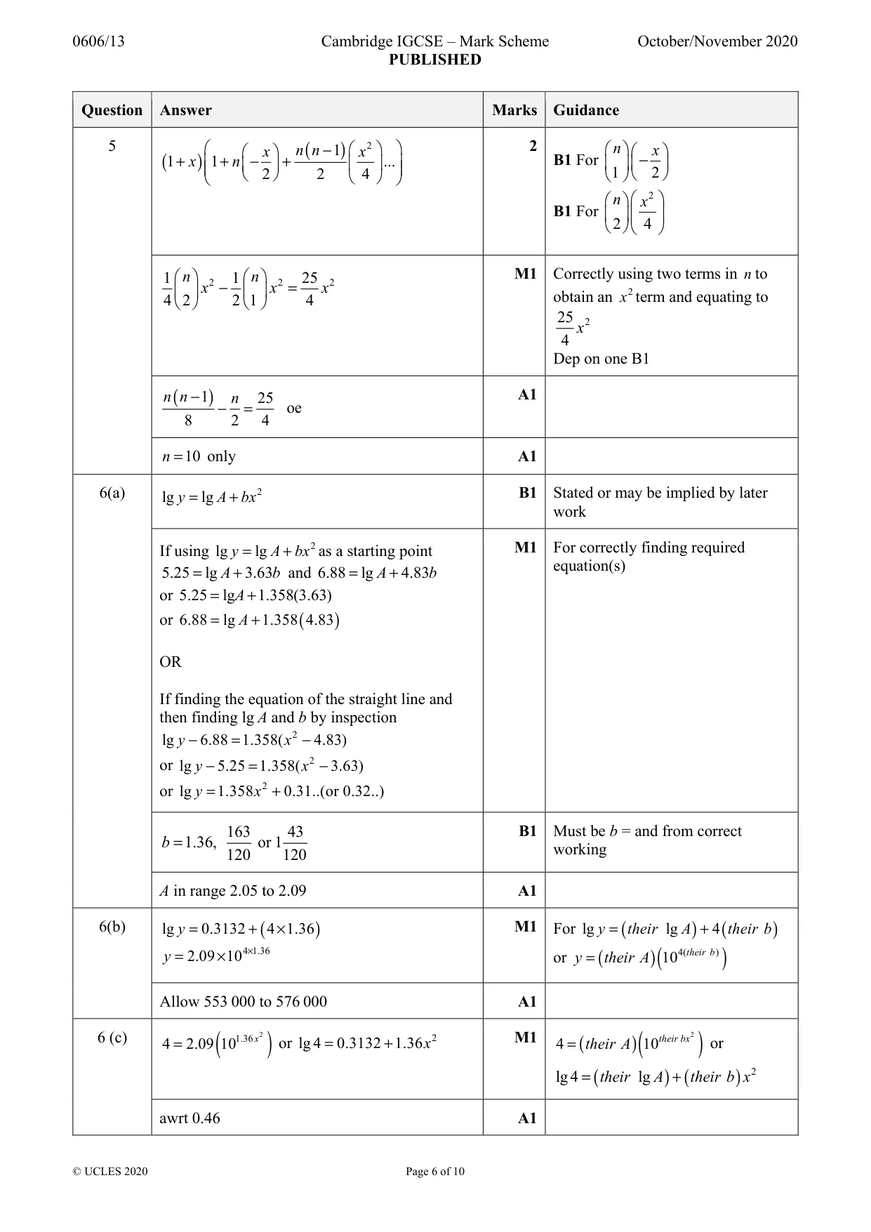 Mark scheme, page 6 of 10