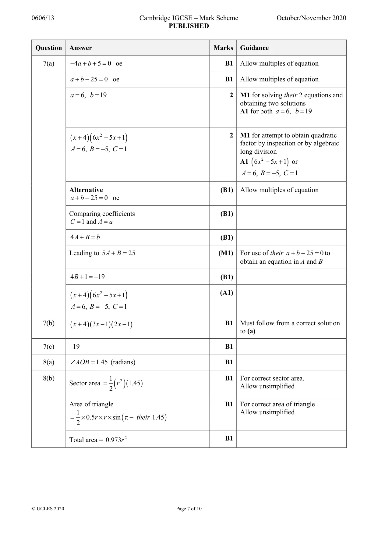 Mark scheme, page 7 of 10