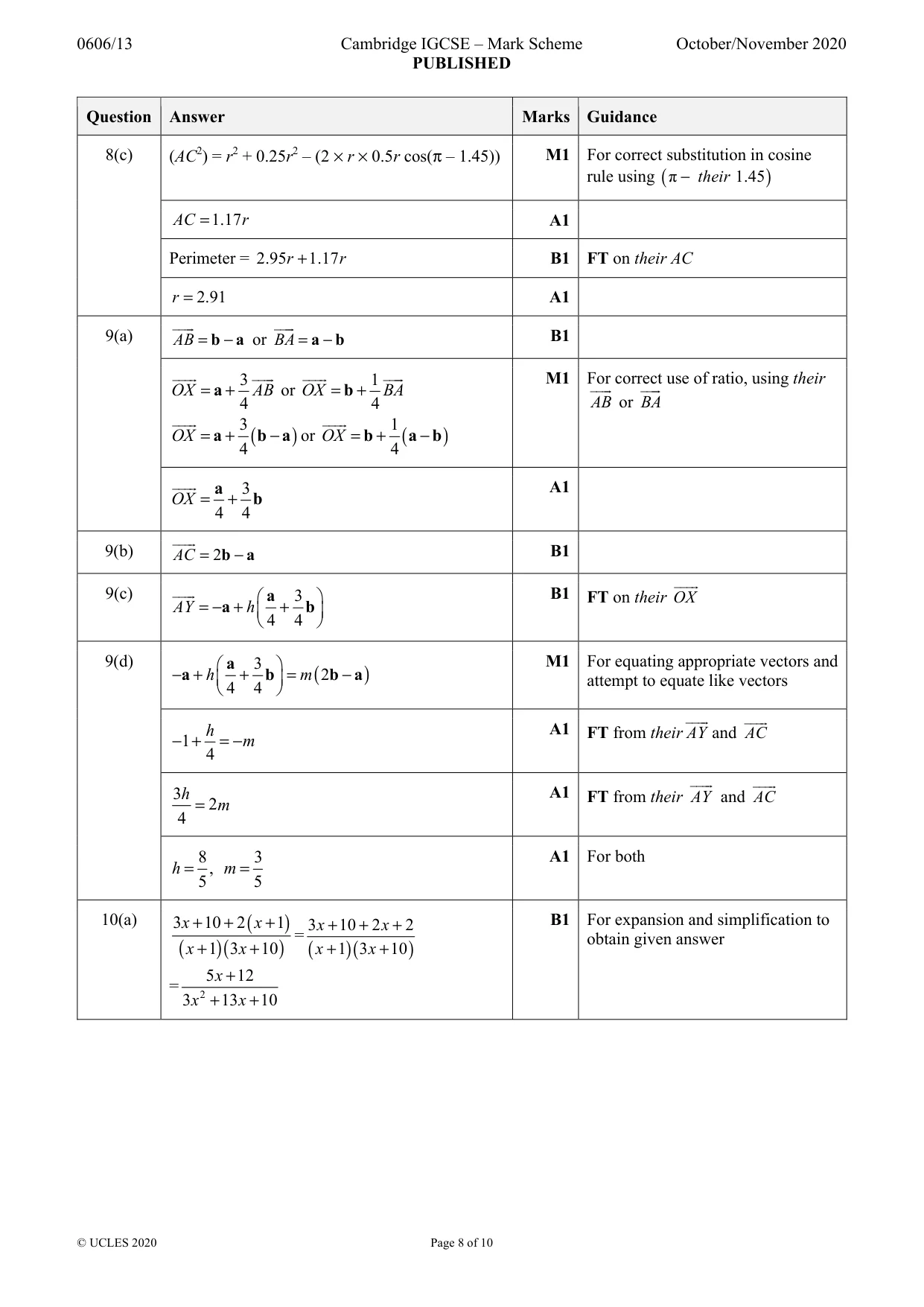 Mark scheme, page 8 of 10