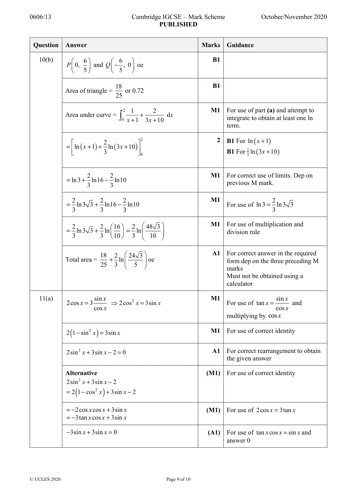 Mark scheme, page 9 of 10