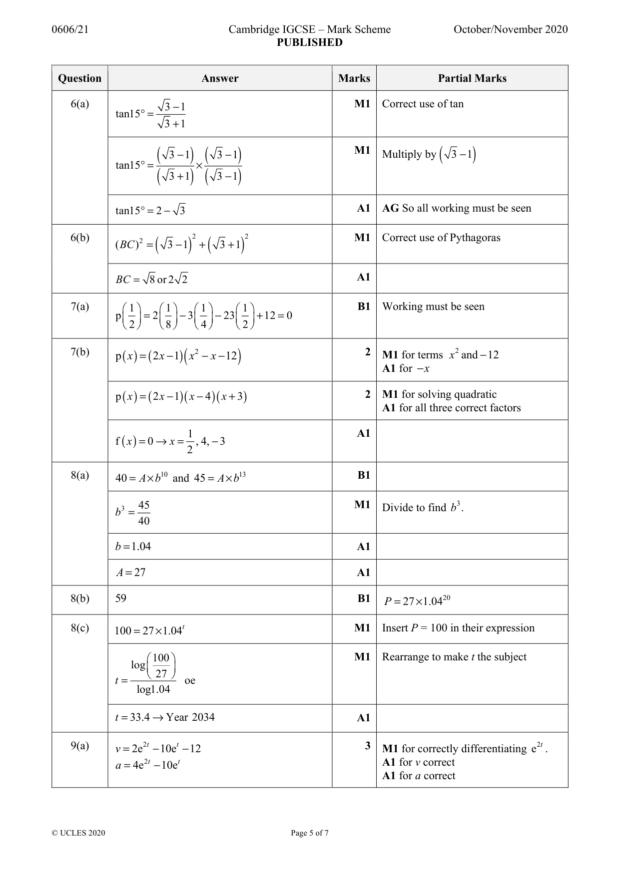 Mark scheme, page 5 of 7