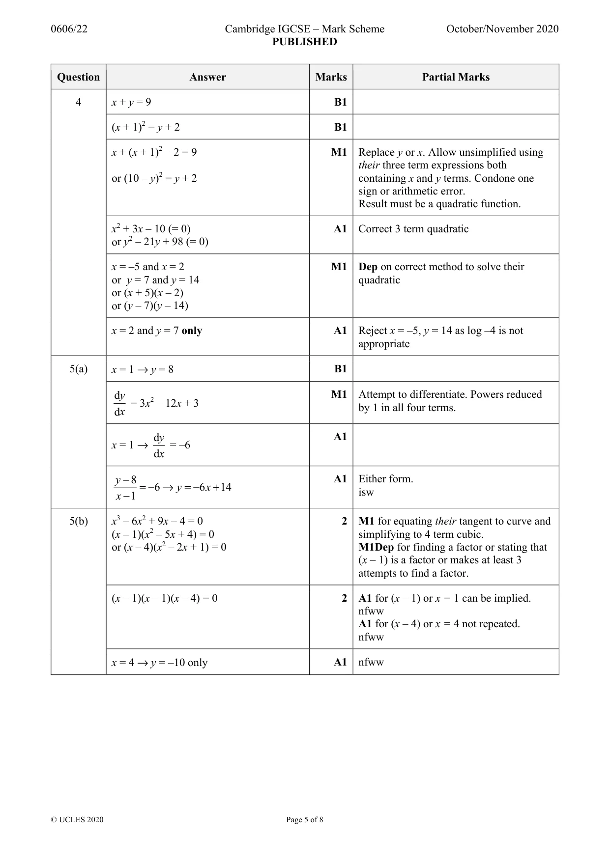 Mark scheme, page 5 of 8