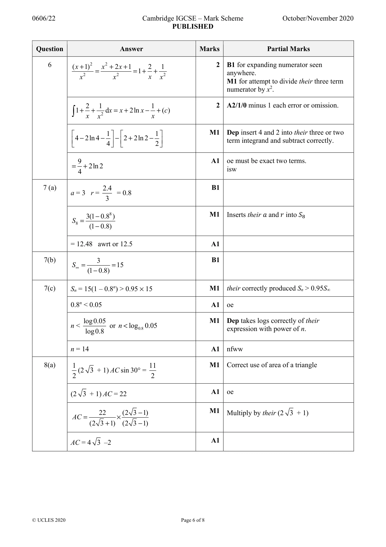 Mark scheme, page 6 of 8