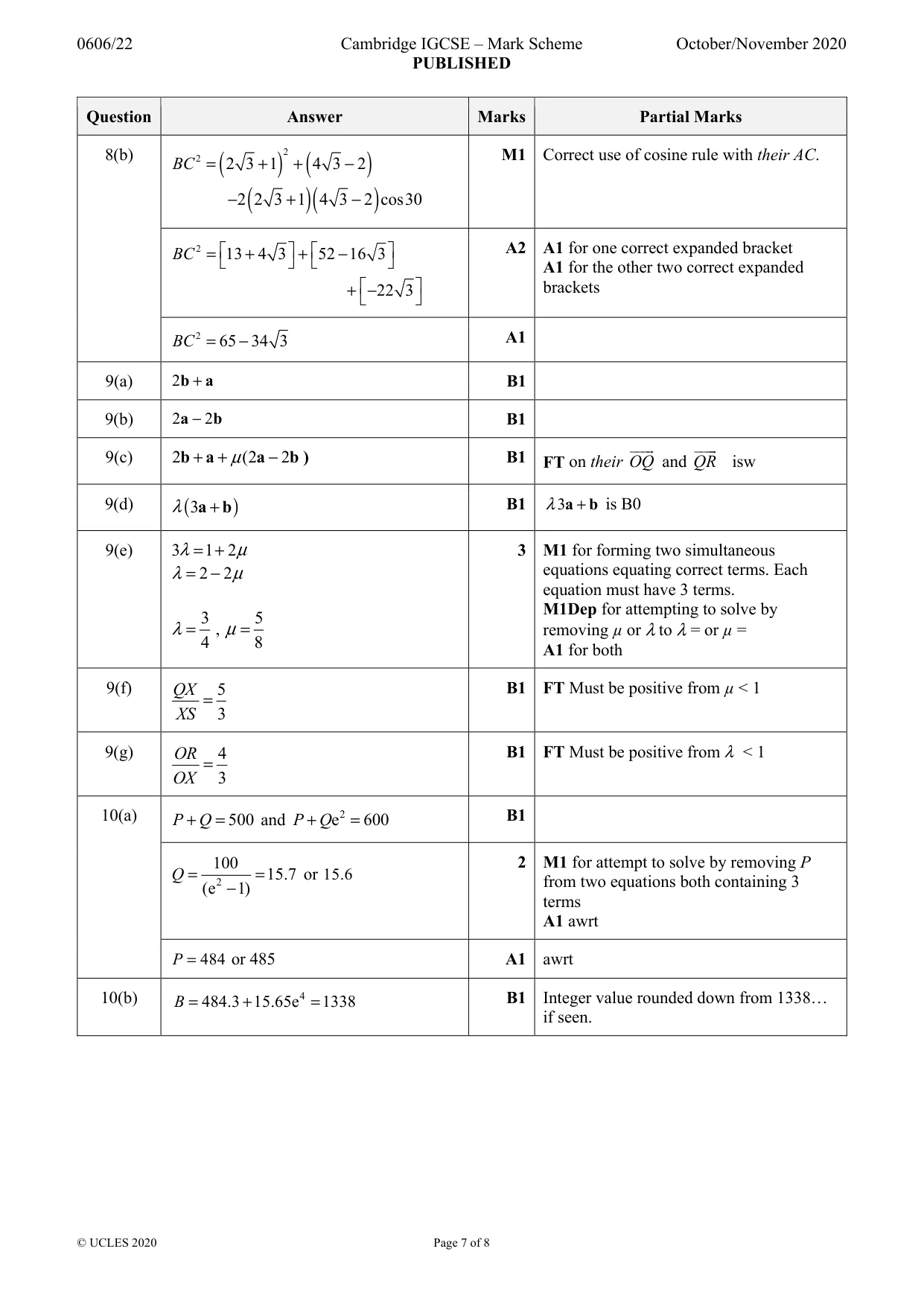 Mark scheme, page 7 of 8