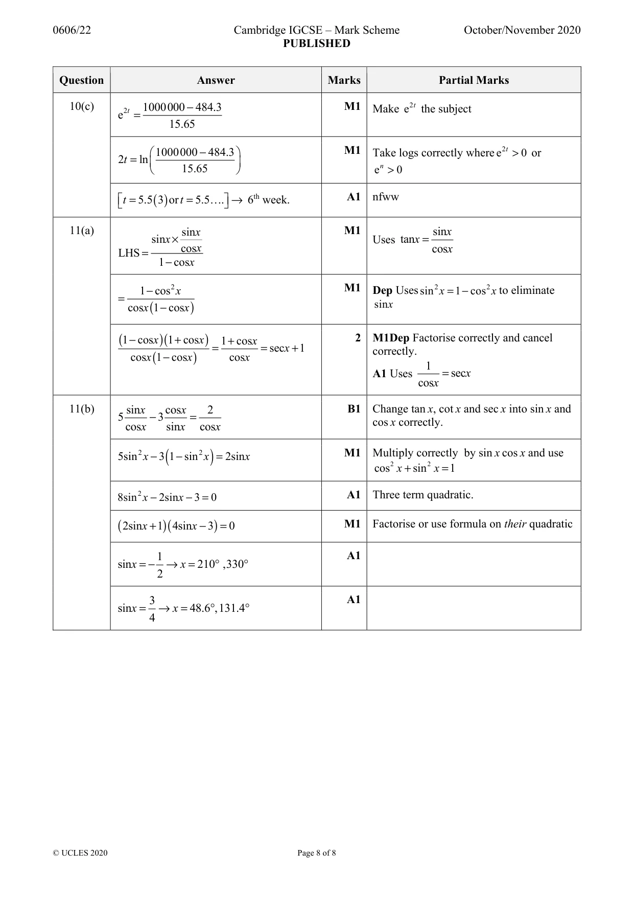 Mark scheme, page 8 of 8