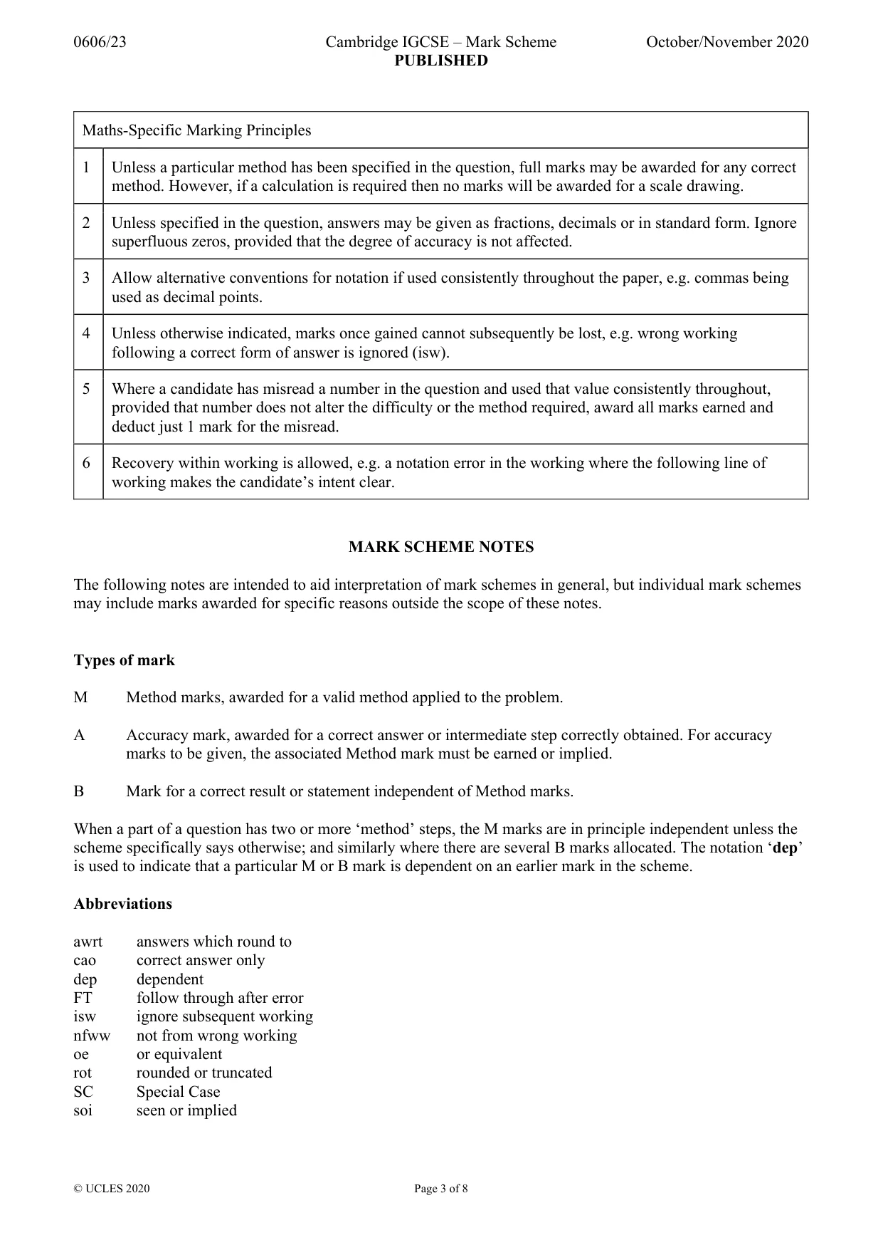 Mark scheme, page 3 of 8