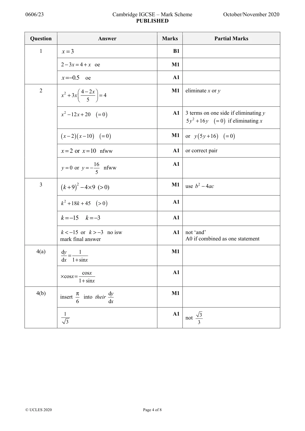 Mark scheme, page 4 of 8