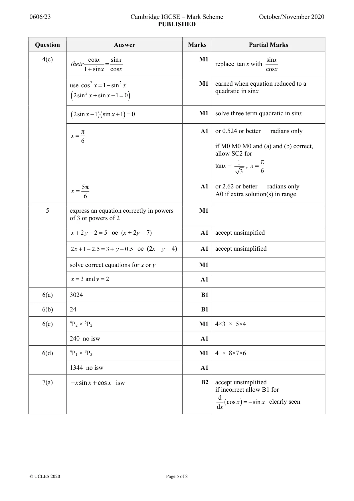 Mark scheme, page 5 of 8