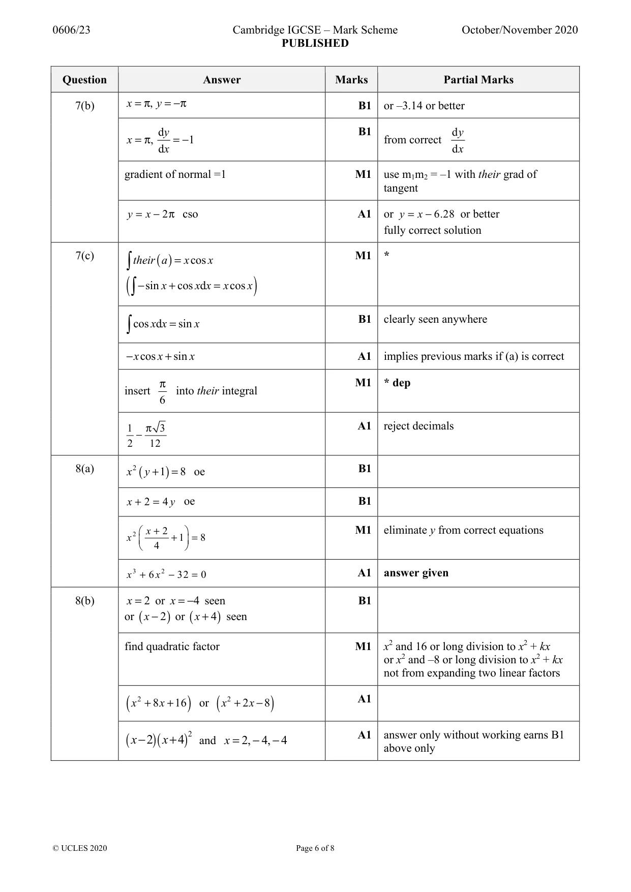 Mark scheme, page 6 of 8