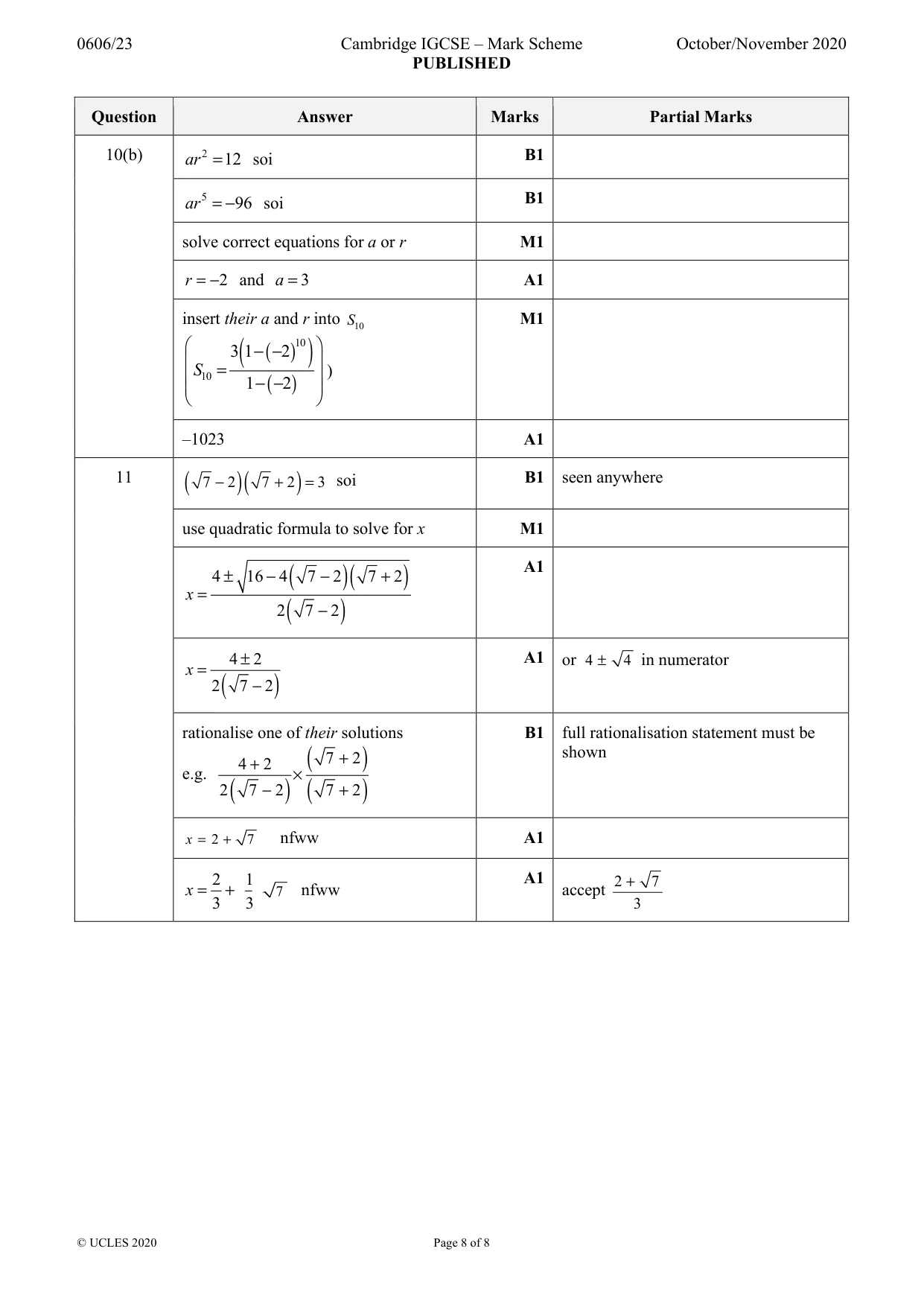 Mark scheme, page 8 of 8