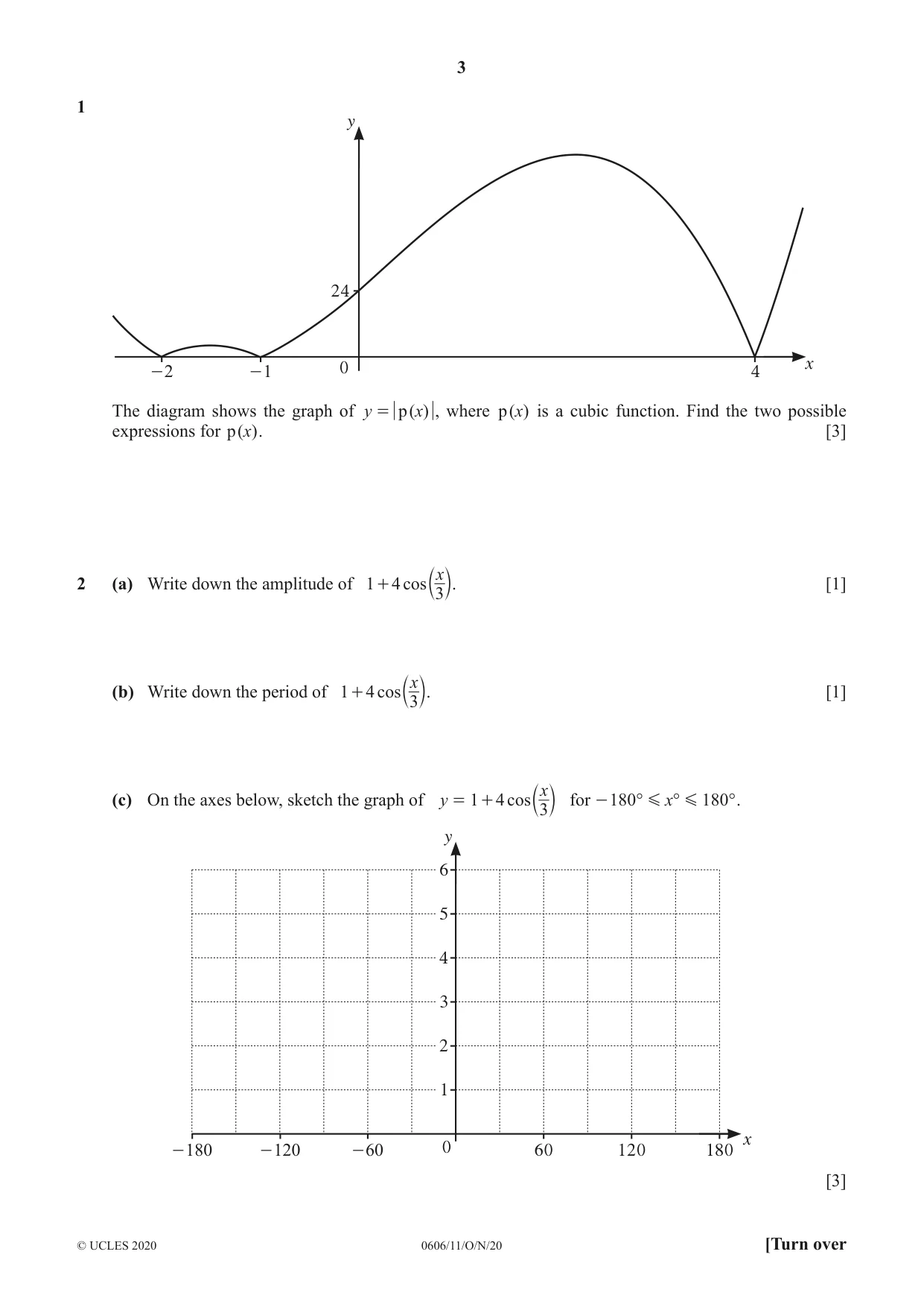 Cambridge IGCSE Mathematics - Additional 0606 2020 Oct/Nov Paper 1 · Variant 1 question paper, page 3 of 16