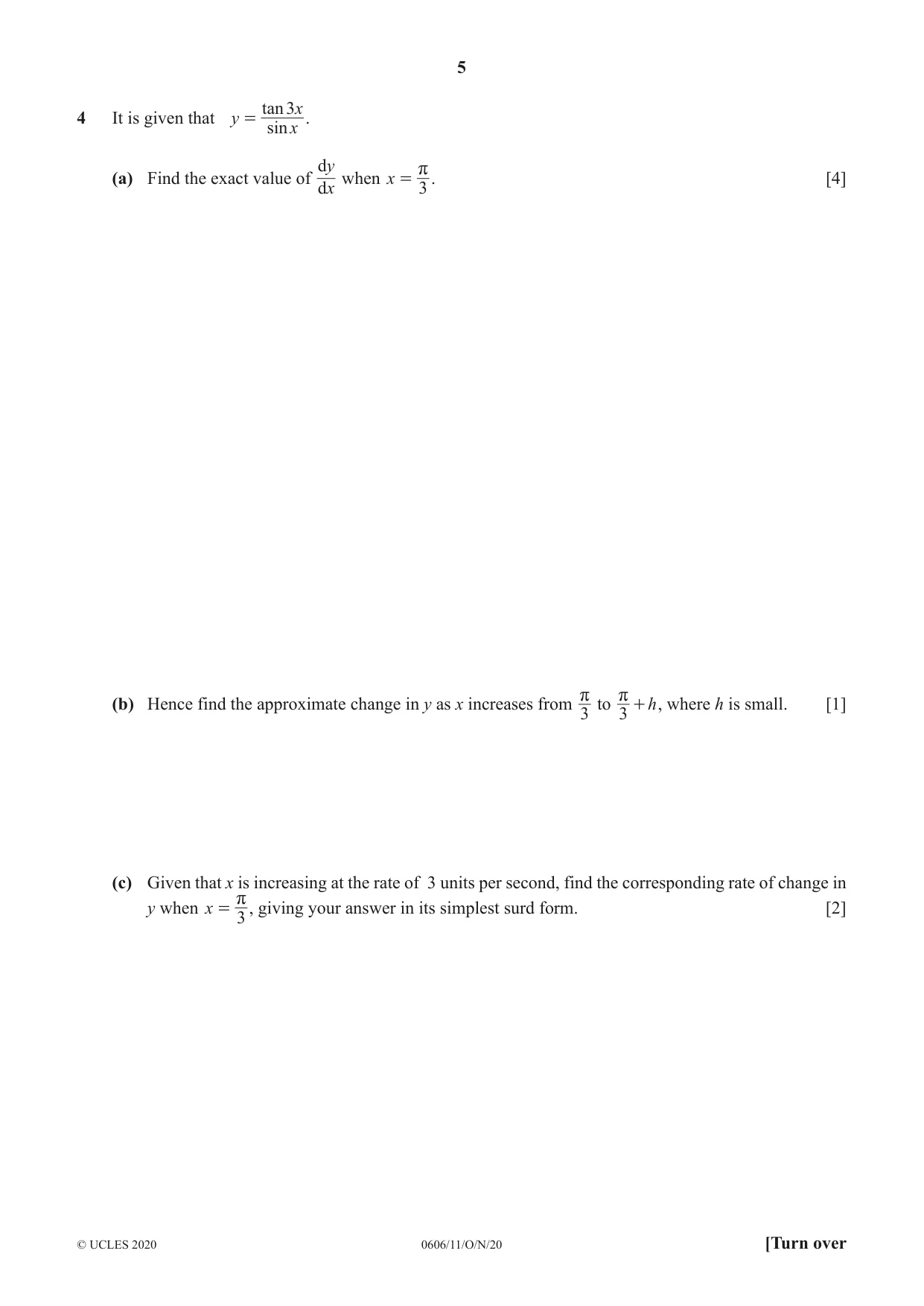 Cambridge IGCSE Mathematics - Additional 0606 2020 Oct/Nov Paper 1 · Variant 1 question paper, page 5 of 16