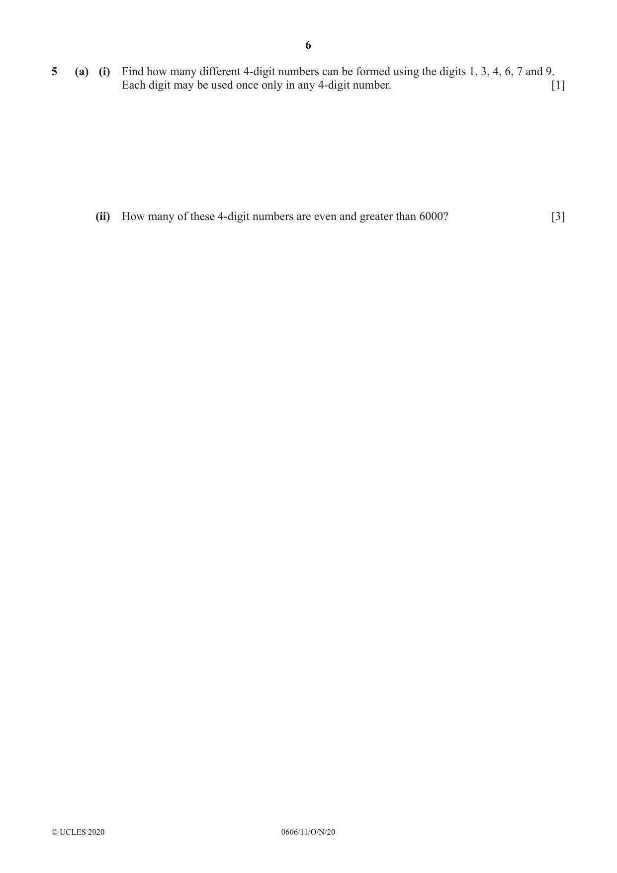 Cambridge IGCSE Mathematics - Additional 0606 2020 Oct/Nov Paper 1 · Variant 1 question paper, page 6 of 16