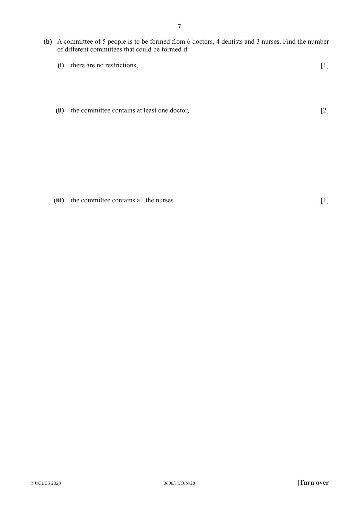 Cambridge IGCSE Mathematics - Additional 0606 2020 Oct/Nov Paper 1 · Variant 1 question paper, page 7 of 16