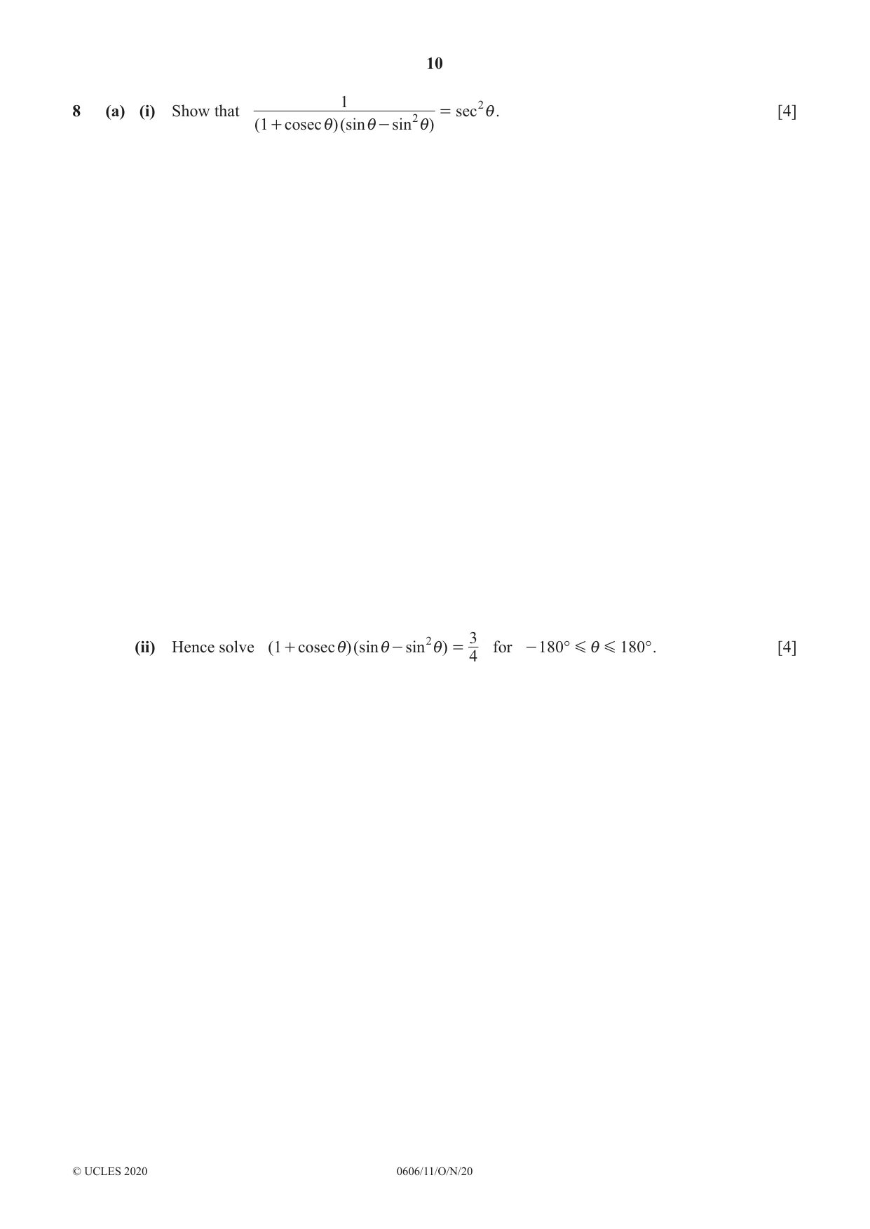 Cambridge IGCSE Mathematics - Additional 0606 2020 Oct/Nov Paper 1 · Variant 1 question paper, page 10 of 16