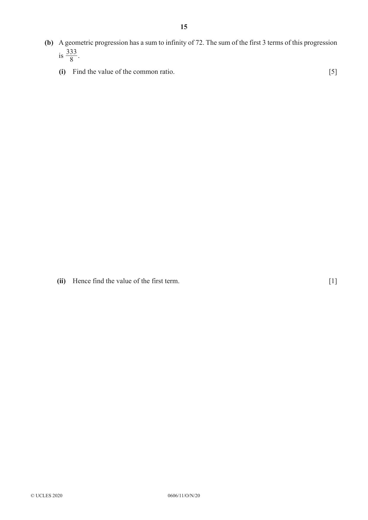Cambridge IGCSE Mathematics - Additional 0606 2020 Oct/Nov Paper 1 · Variant 1 question paper, page 15 of 16