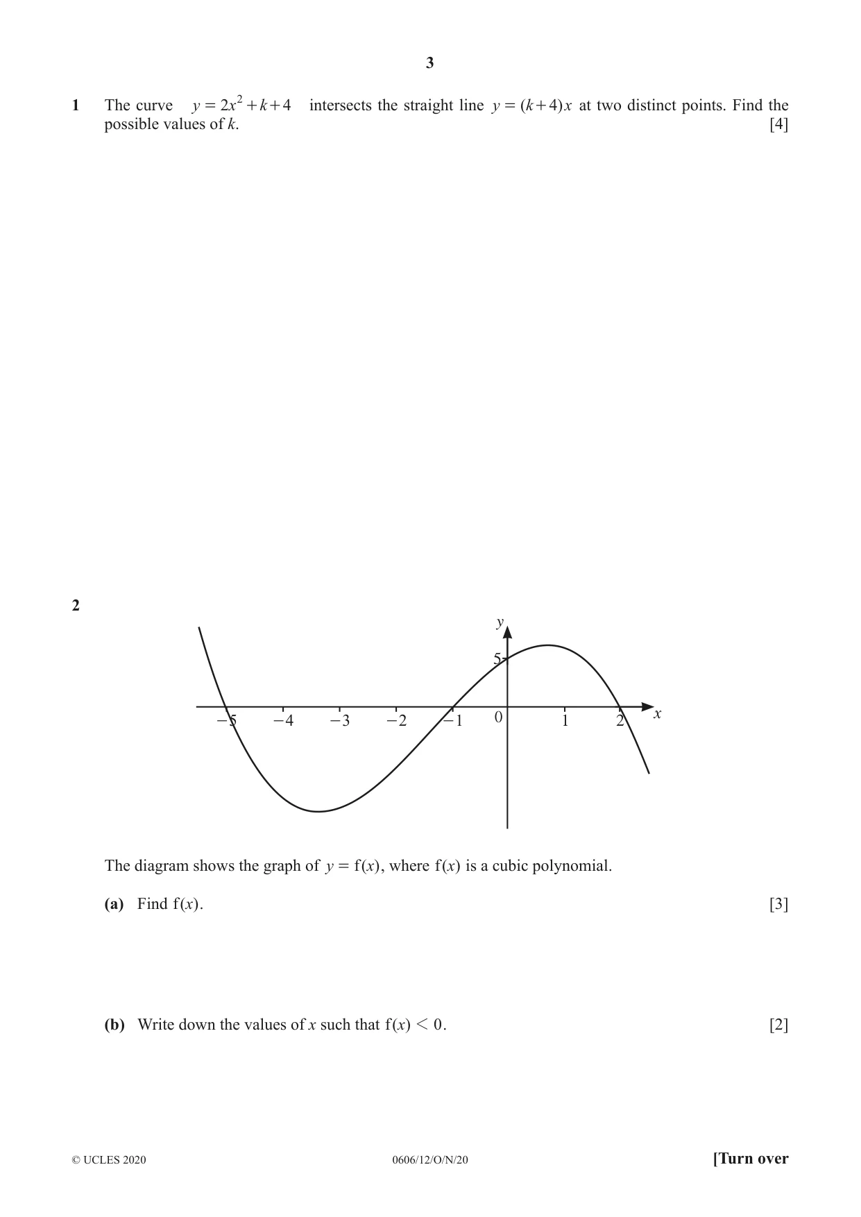 Cambridge IGCSE Mathematics - Additional 0606 2020 Oct/Nov Paper 1 · Variant 2 question paper, page 3 of 16