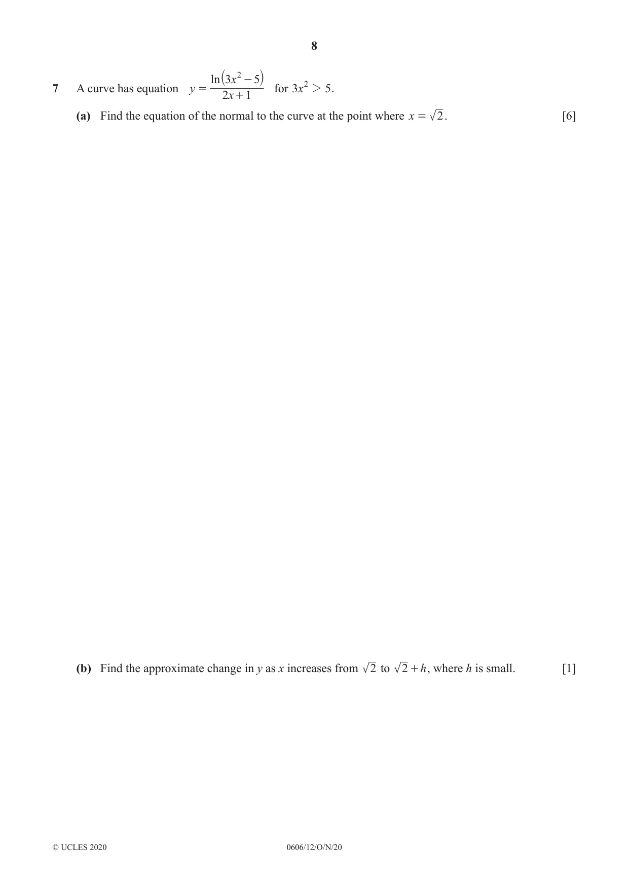 Cambridge IGCSE Mathematics - Additional 0606 2020 Oct/Nov Paper 1 · Variant 2 question paper, page 8 of 16