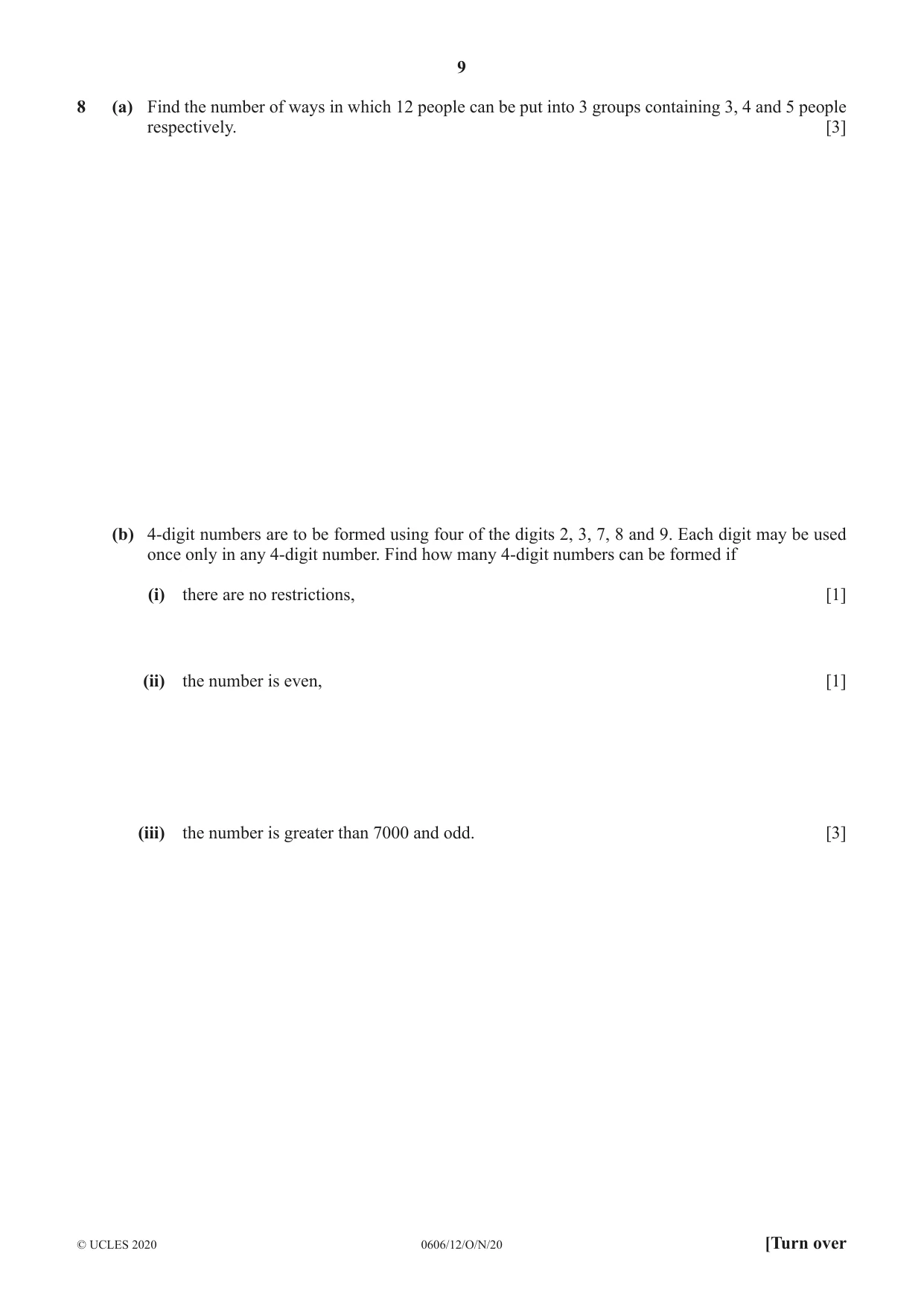Cambridge IGCSE Mathematics - Additional 0606 2020 Oct/Nov Paper 1 · Variant 2 question paper, page 9 of 16