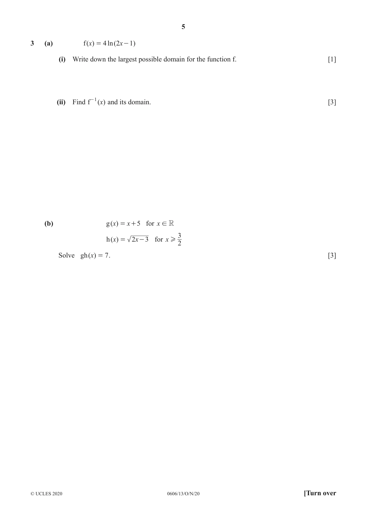 Cambridge IGCSE Mathematics - Additional 0606 2020 Oct/Nov Paper 1 · Variant 3 question paper, page 5 of 16